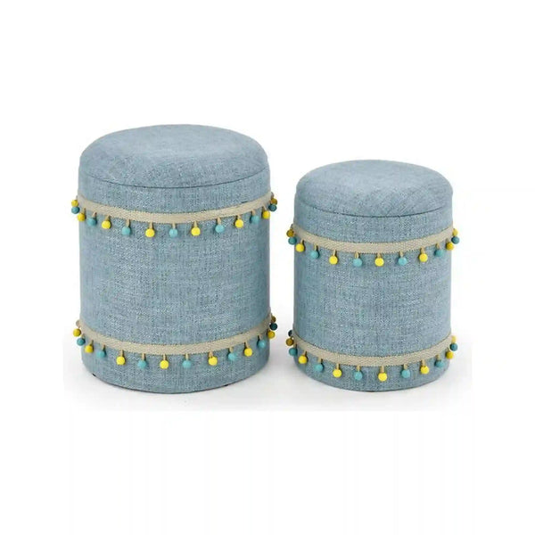 Set 2 tabureti GRADO, stofa clasica albastru deschis, cu spatiu depozitare
