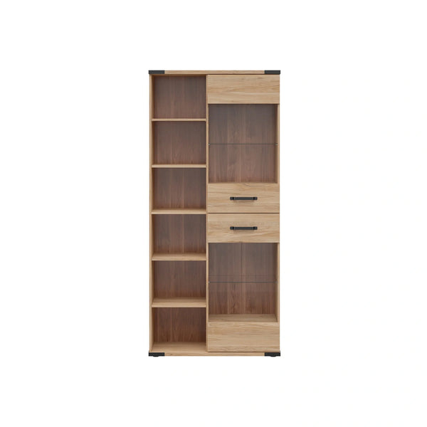 Vitrina LARA, frasin, PAL laminat/sticla, 90x40x198 cm