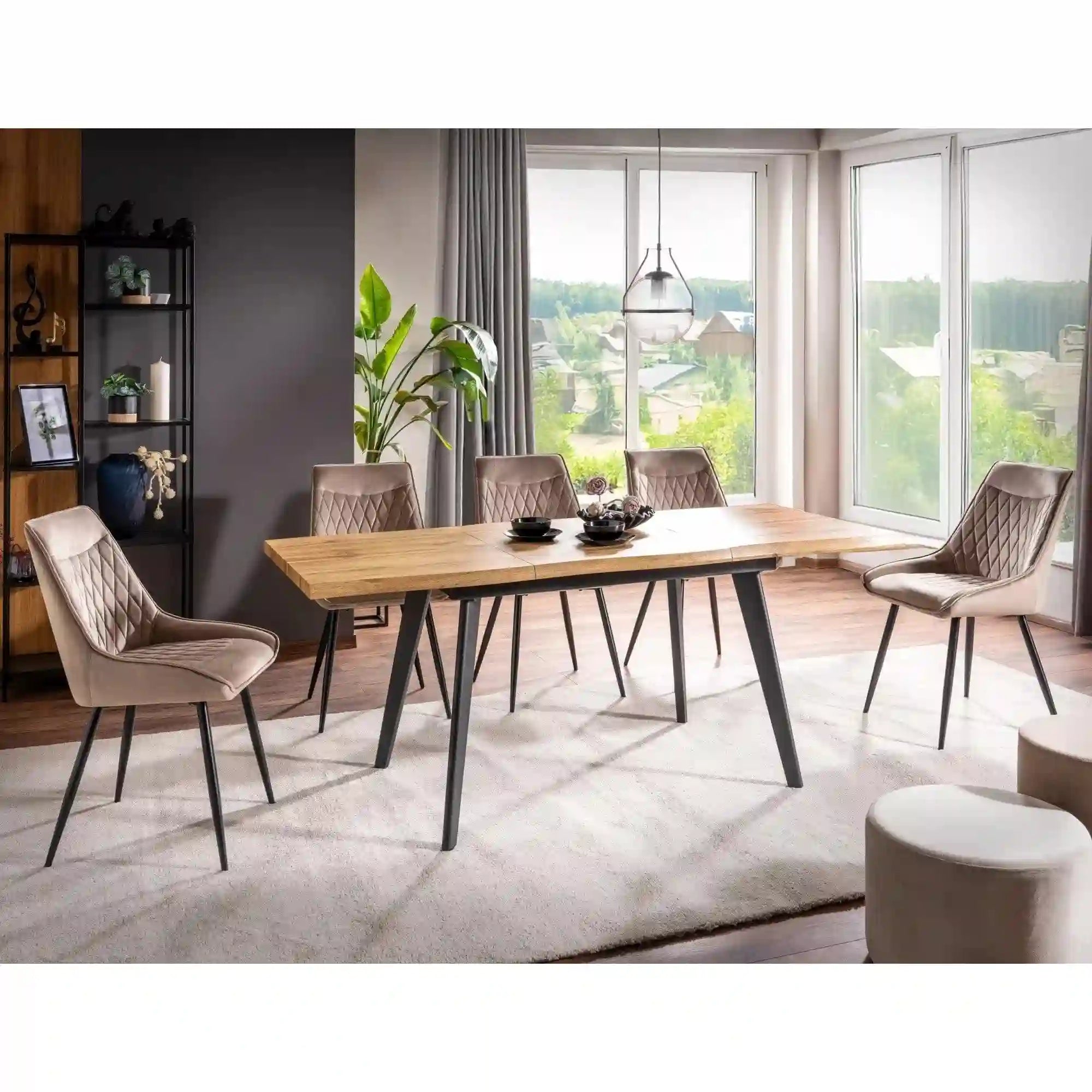 Masa extensibila FRESNO, stejar artisan/negru, 120/180x80x76 cm