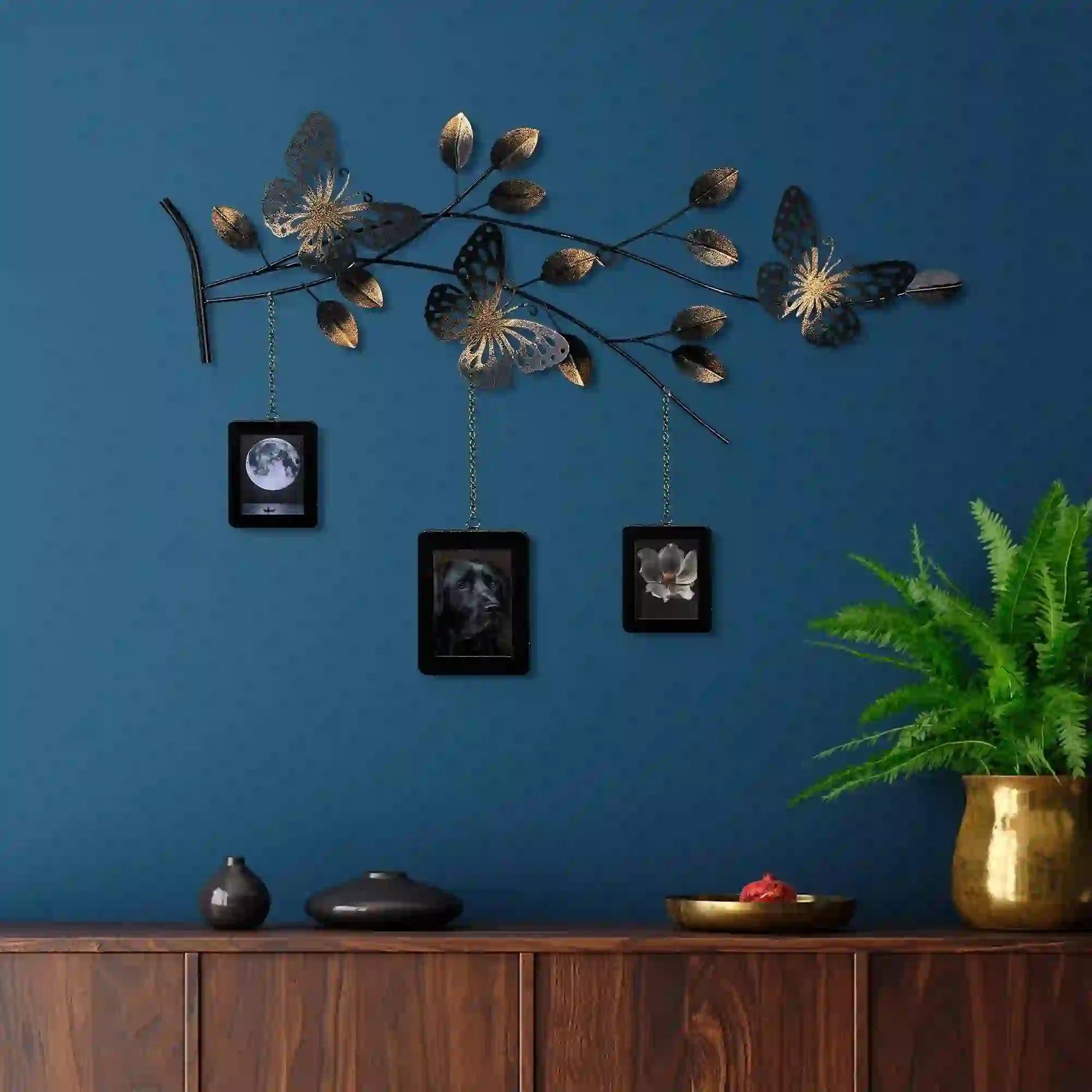 Decoratiune perete DALVERE 2, negru/auriu, metal, 93x4x65 cm
