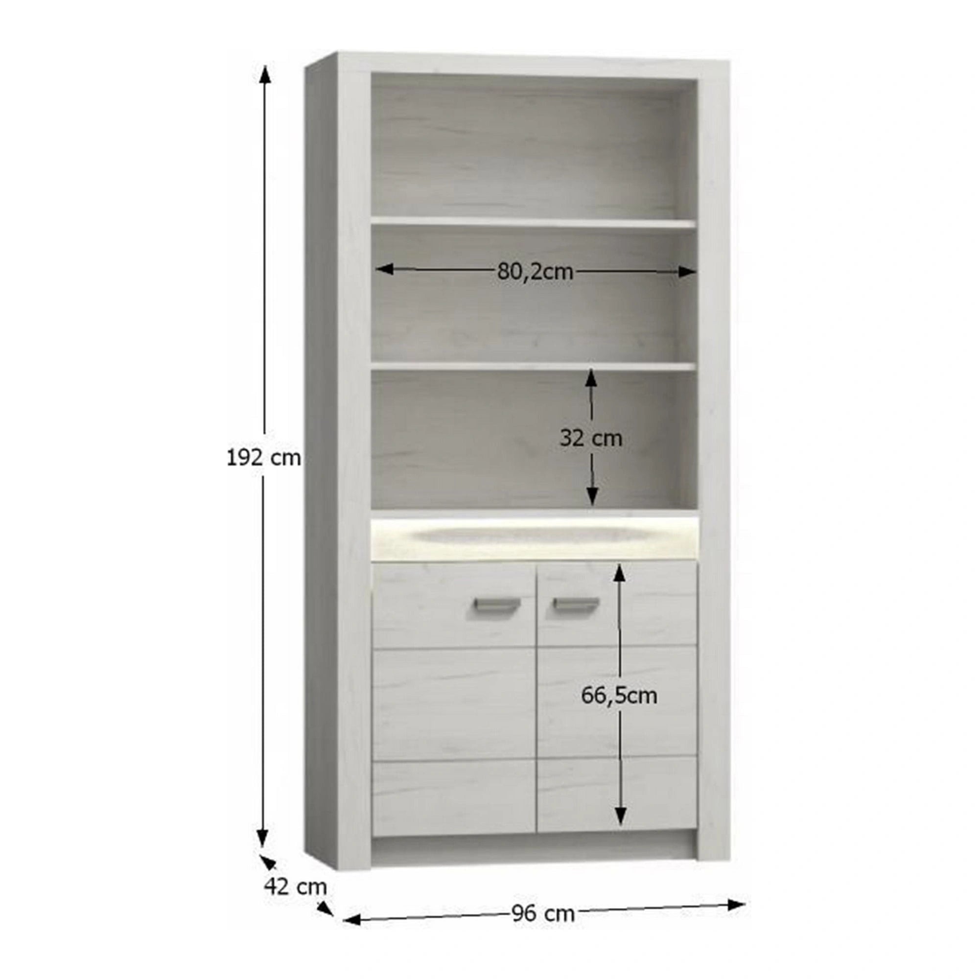 Vitrina INFINITY I-05, frasin alb, PAL melaminat, 96x42x192 cm