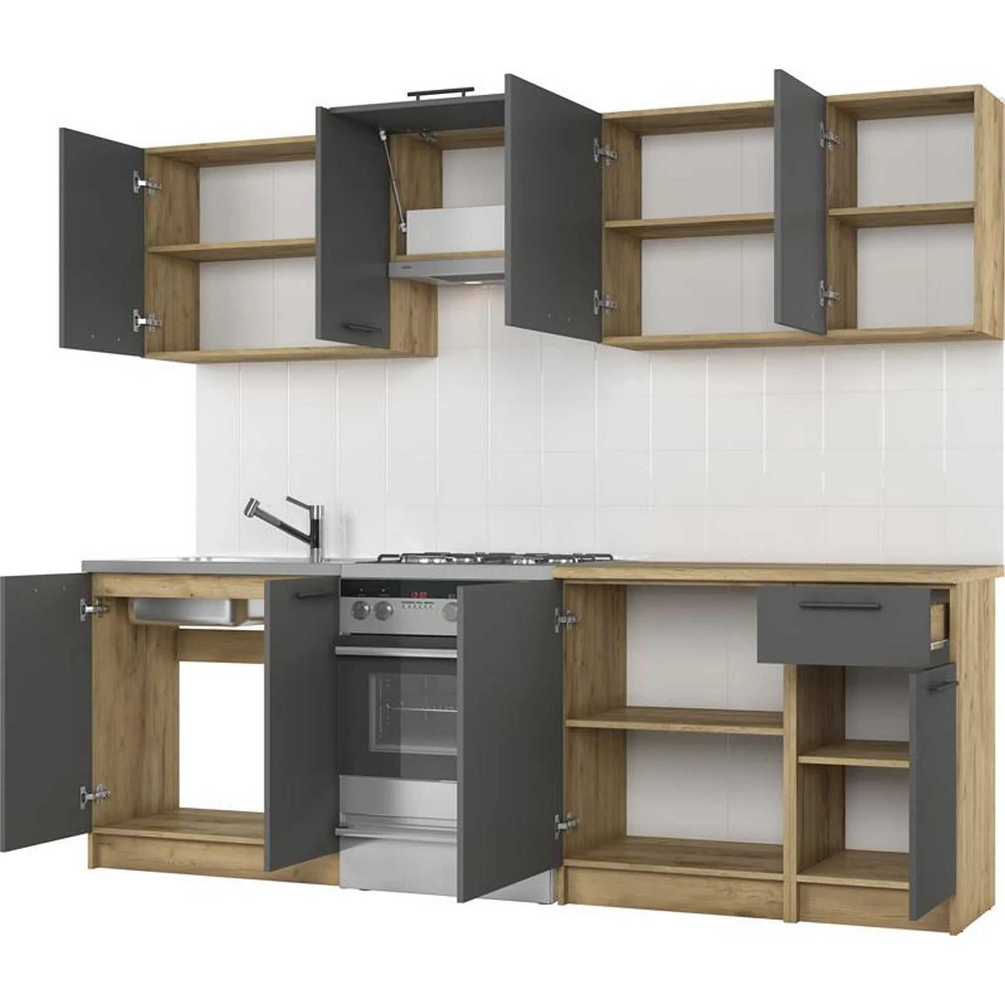 Set bucatarie DARIA, gri antracit/stejar craft, 240 cm