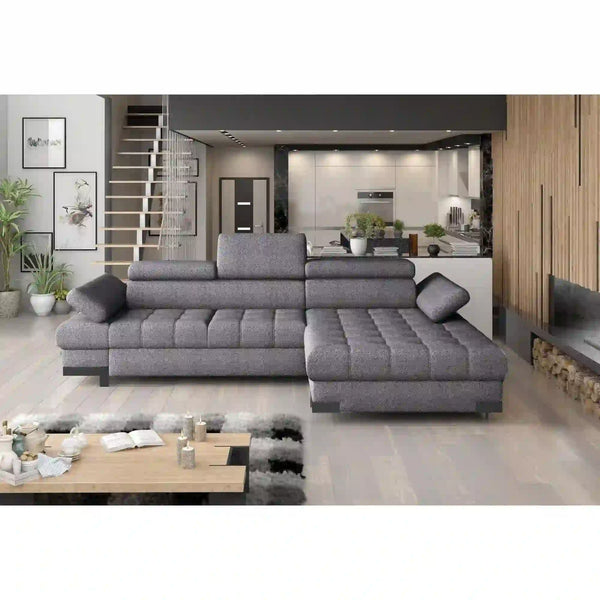 Coltar extensibil SELVA L, sezlong dreapta, stofa clasica gri - Austin 19, cu lada depozitare, 263x223x95 cm