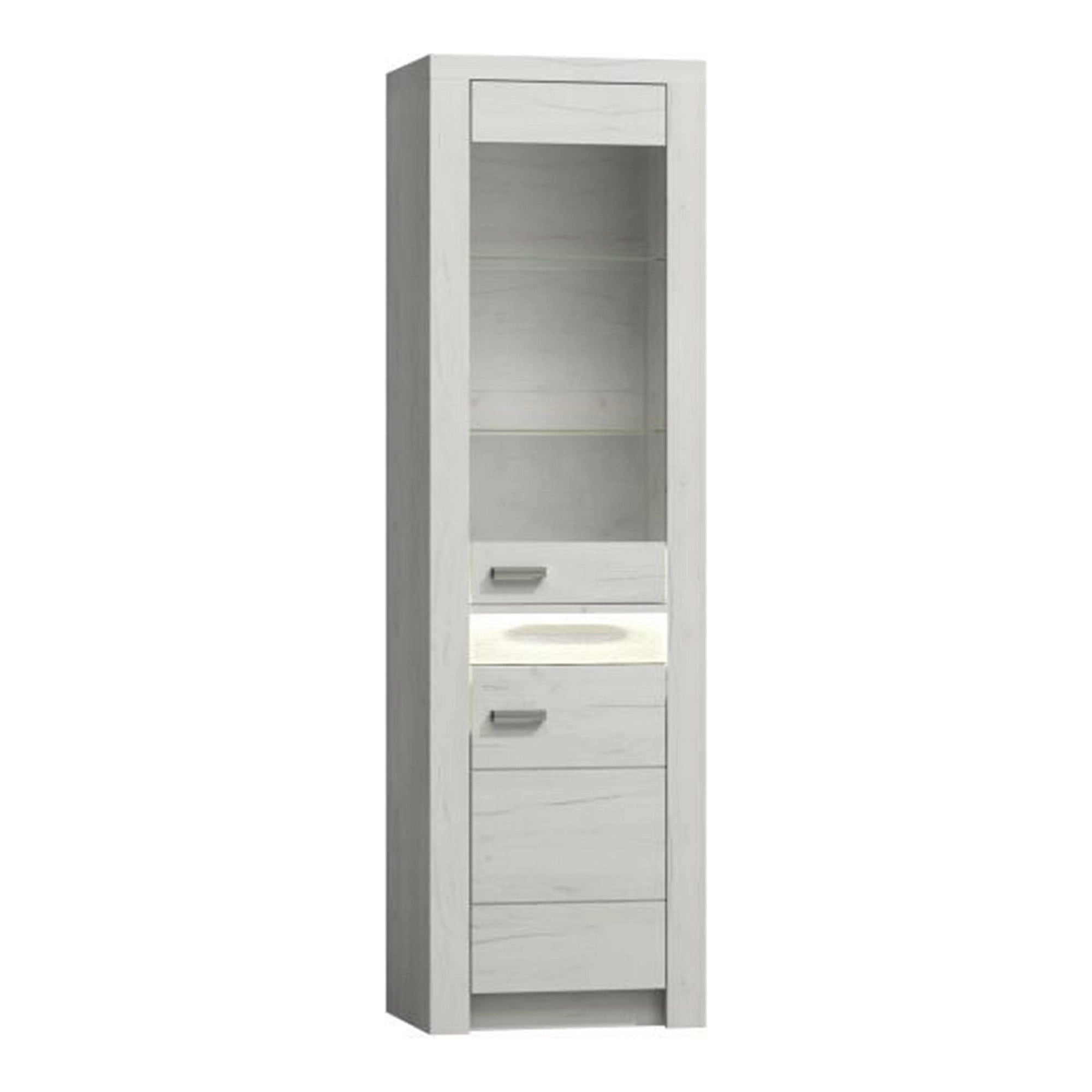 Vitrina INFINITY I-04, frasin alb, PAL melaminat/sticla, 56x42x192 cm