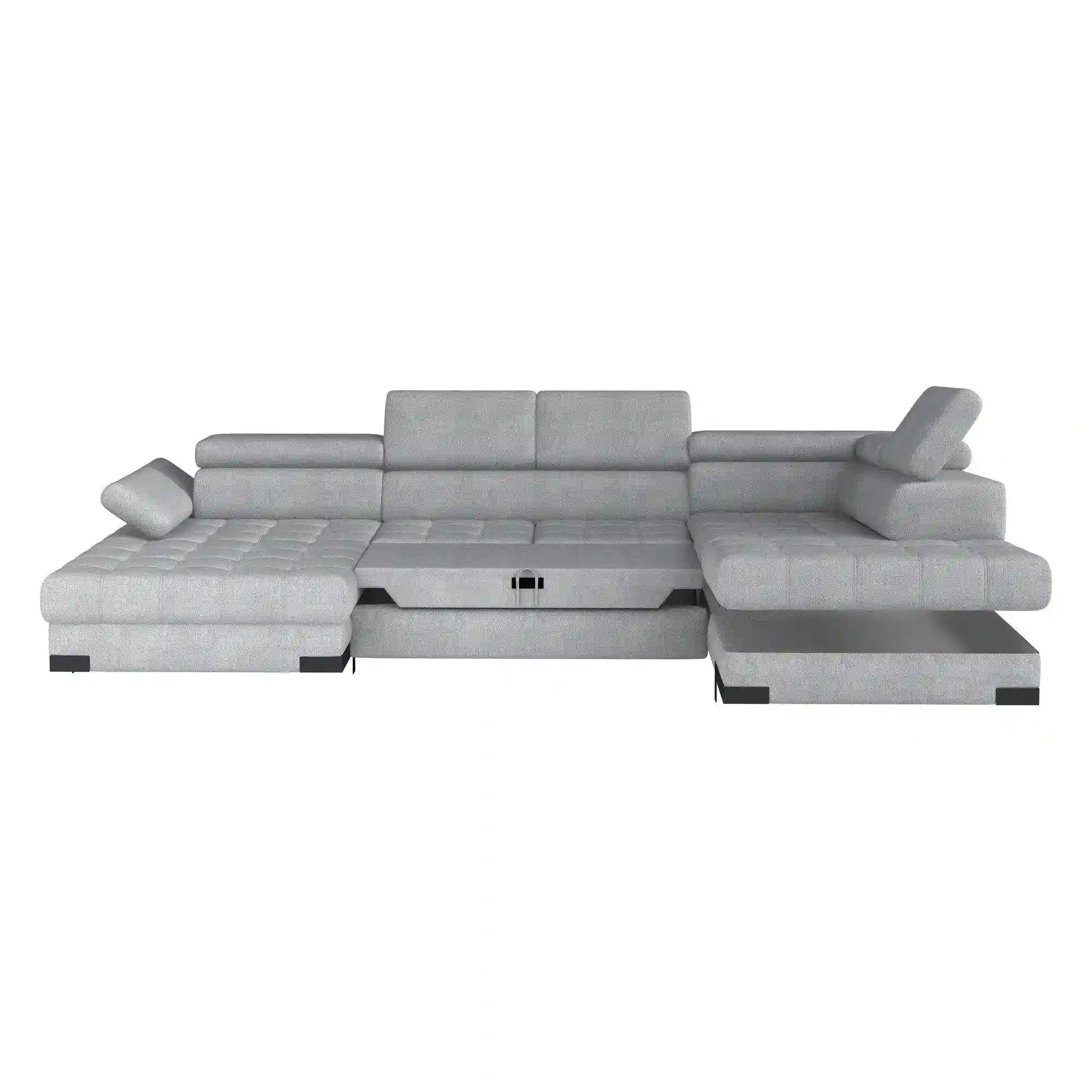 Coltar extensibil SELVA XL, sezlong dreapta, stofa catifelata bej - Whisper 3, Gama Premium, cu lada depozitare si tetiere reglabile,  339x223x95 cm