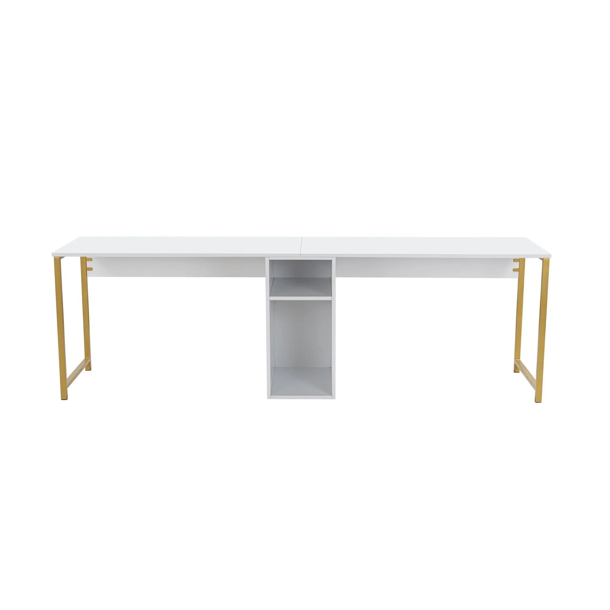 Birou TWIN, alb/auriu, PAL melaminat/metal, 240x60x74 cm