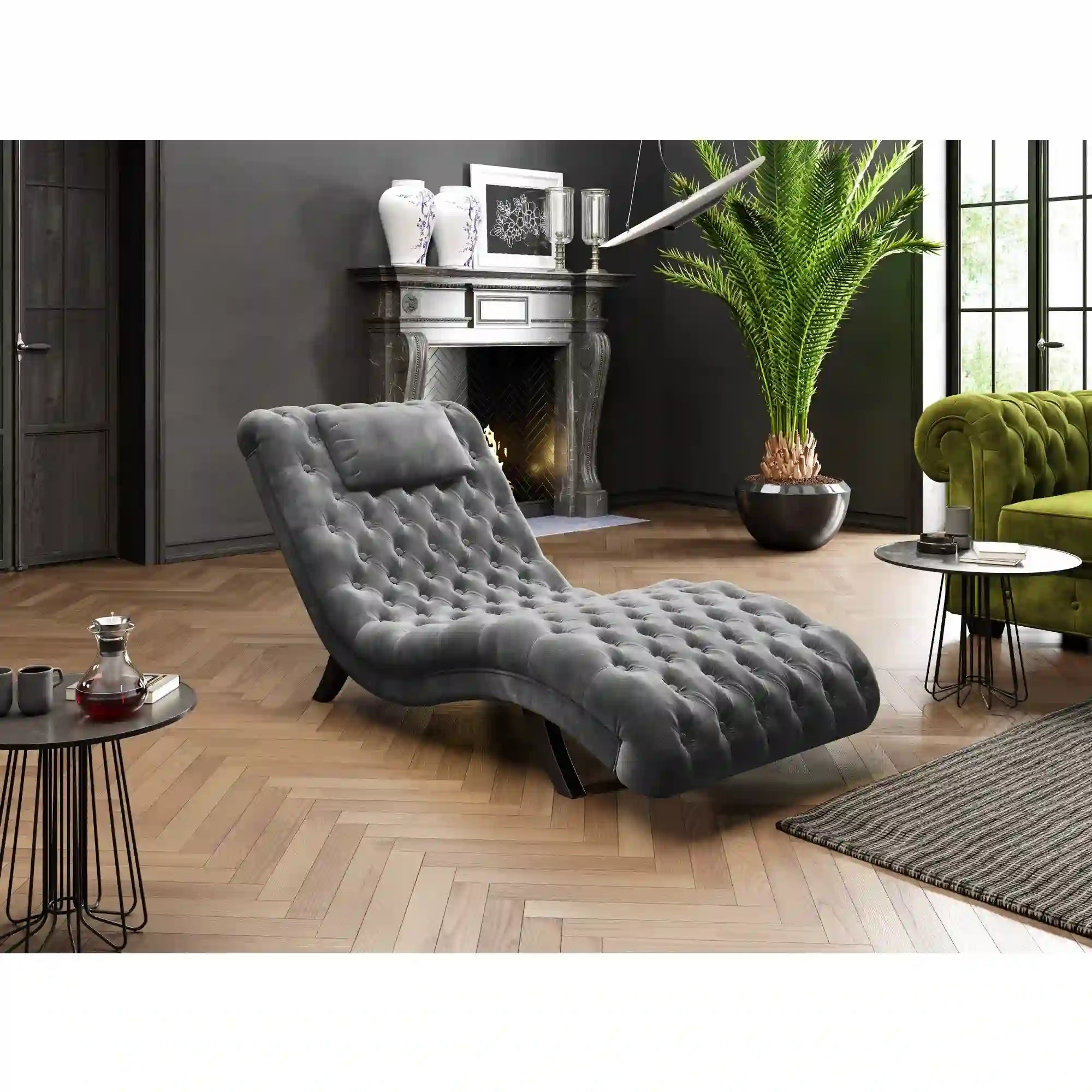 Sezlong LORD, stofa catifelata gri - RIVIERA 91, Gama Premium, 73x163x75 cm