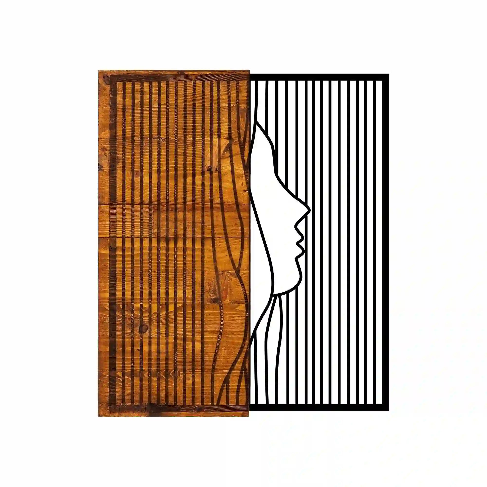Decoratiune perete ESARET, nuc/negru, lemn/metal, 48x58 cm