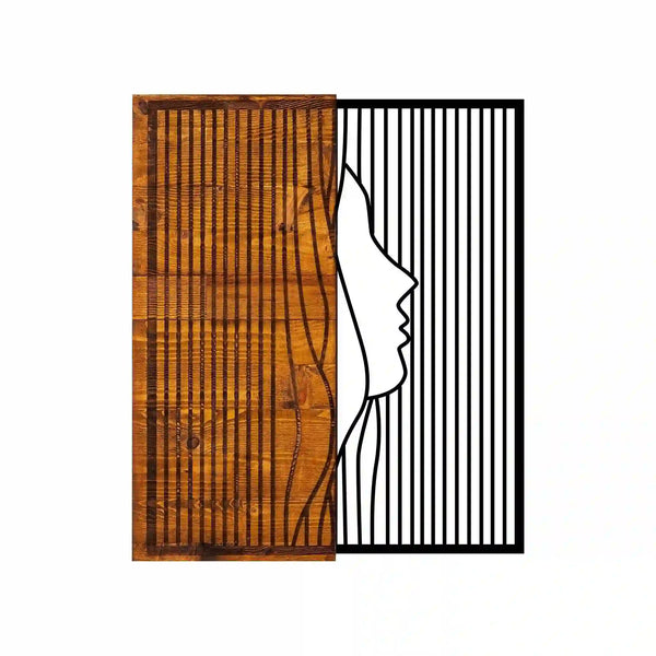 Decoratiune perete ESARET, nuc/negru, lemn/metal, 48x58 cm