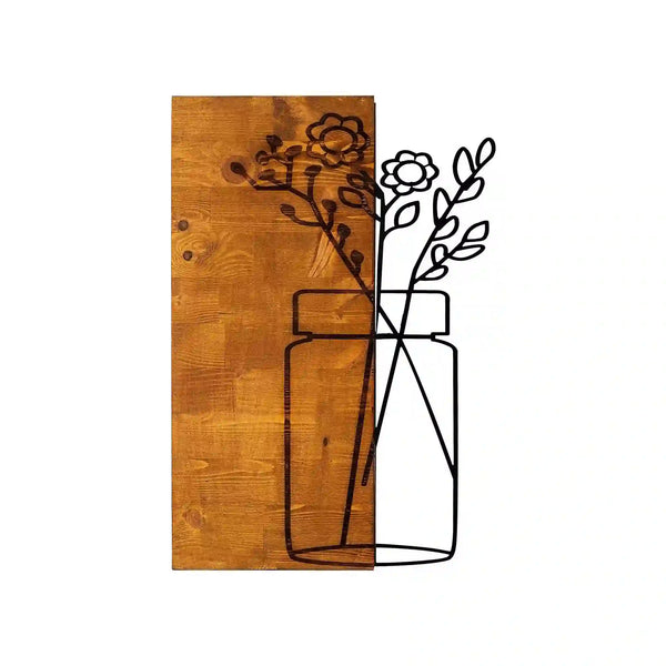 Decoratiune perete CICEK1, stejar/negru, lemn/metal, 40x58 cm