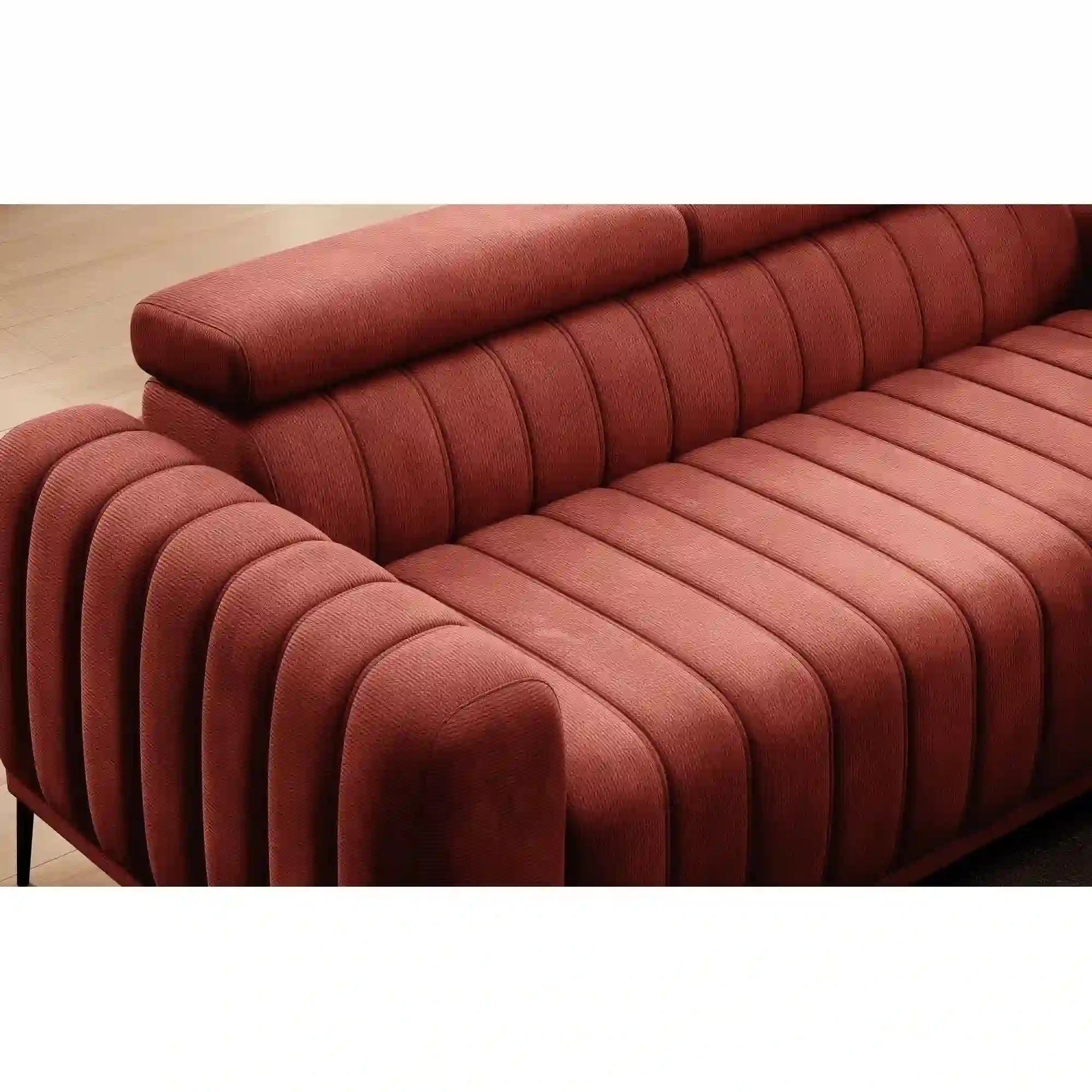 Canapea extensibila GANDI 140, stofa catifelata crem - Crown 01, cu tetiere reglabile, 207x102x95 cm
