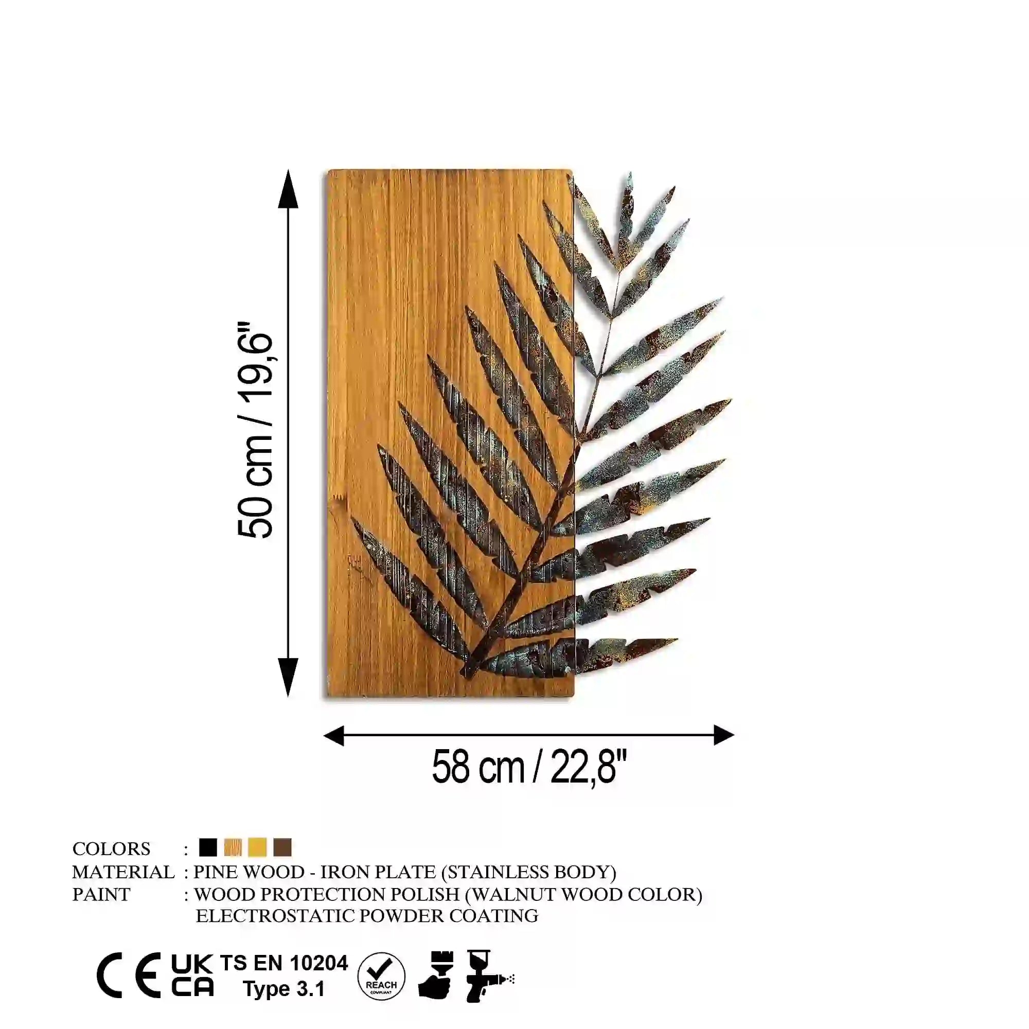 Decoratiune perete LEAF 3-1, stejar/maro/auriu, metal/lemn, 58x3x50 cm