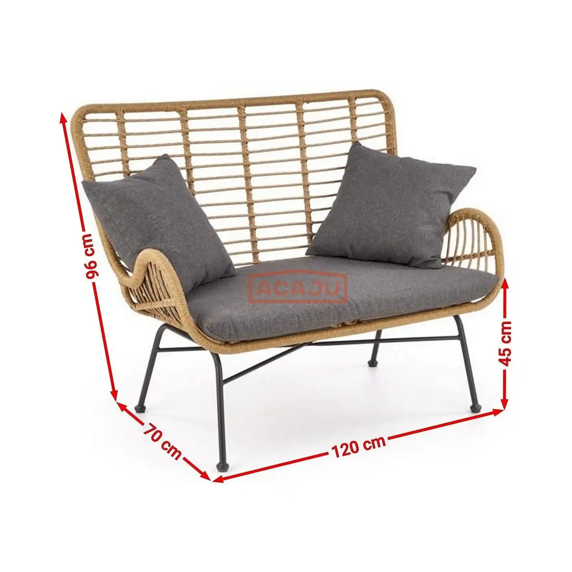 Canapea gradina IKARO XL, stejar/gri, ratan sintetic/stofa clasica, 120x70x96 cm