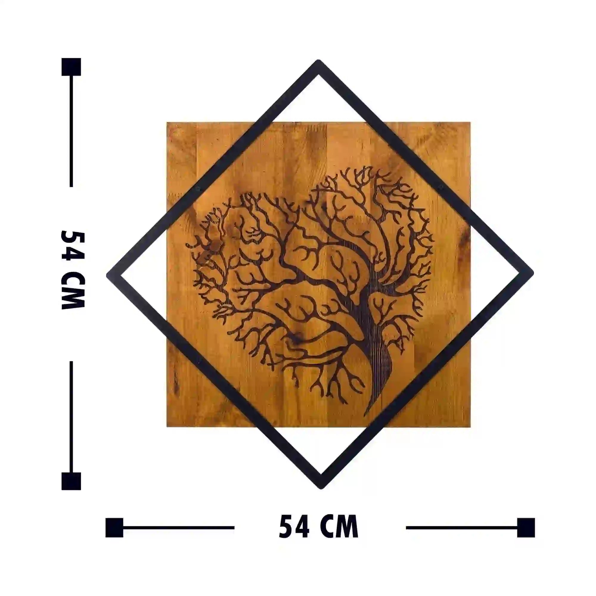 Decoratiune perete TREE 2, nuc/negru, lemn/metal, 54x54 cm