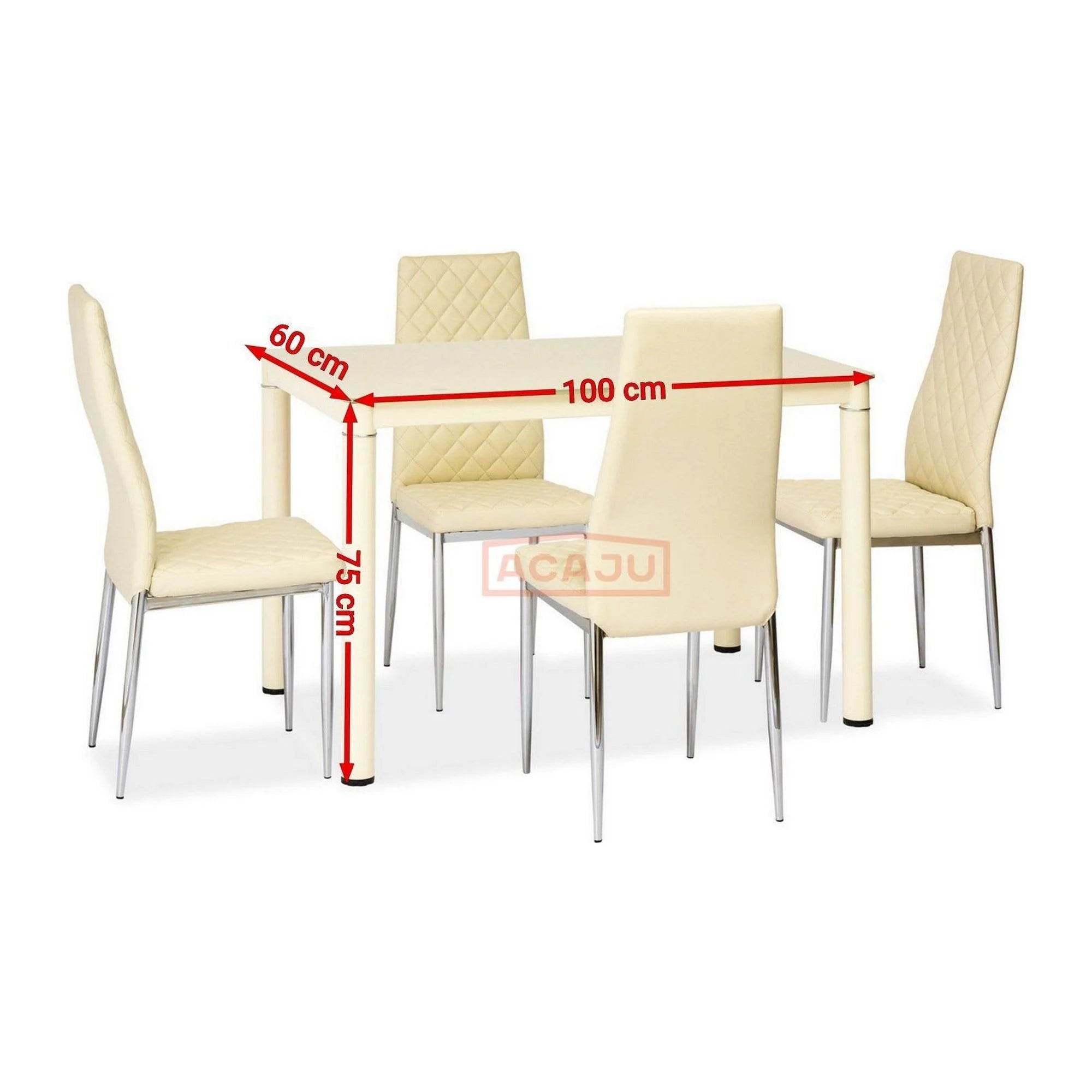 Masa GALANT, crem, sticla securizata/metal, 100x60x75 cm