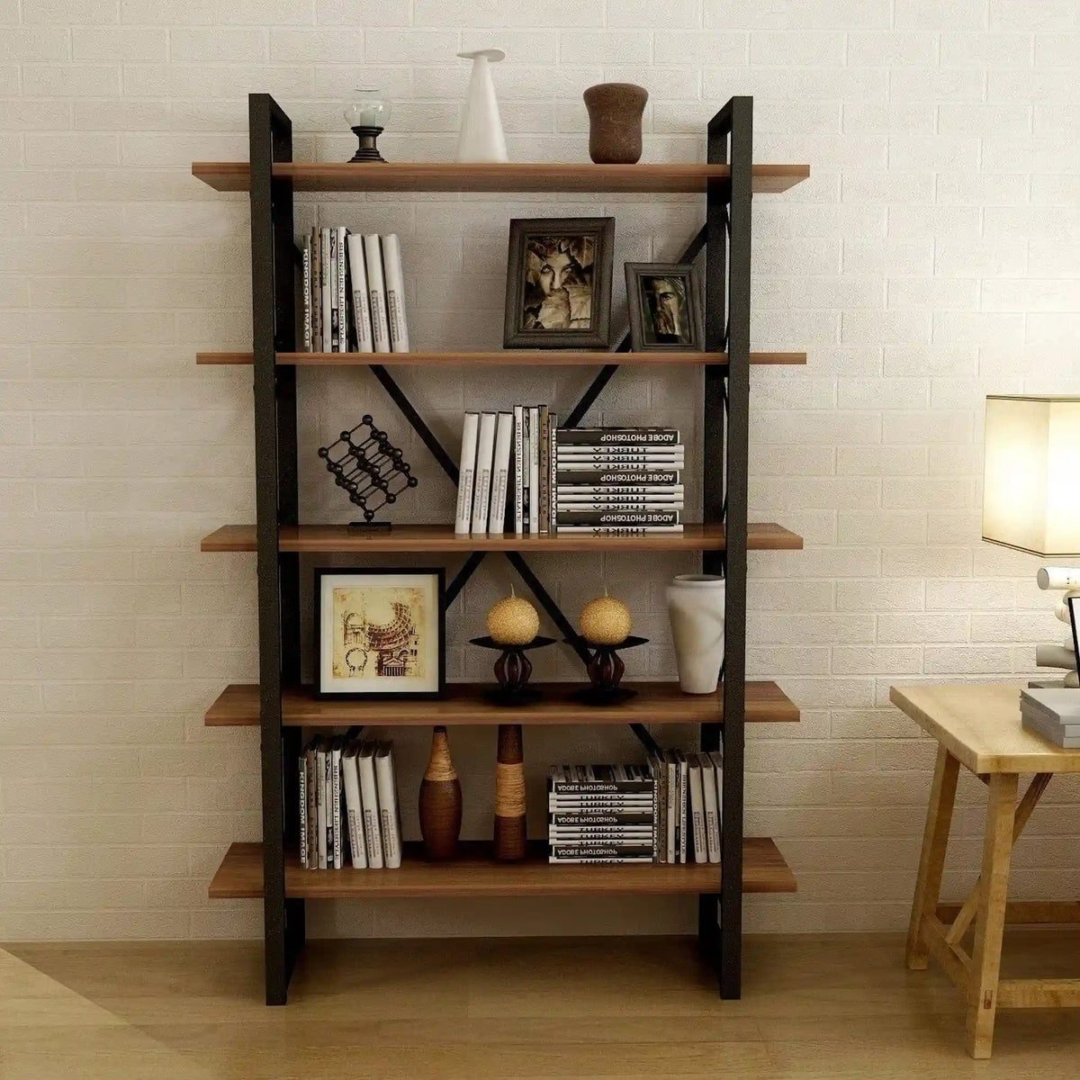 Etajera living NERO ELIT, nuc/negru, PAL melaminat, 90x34x180 cm