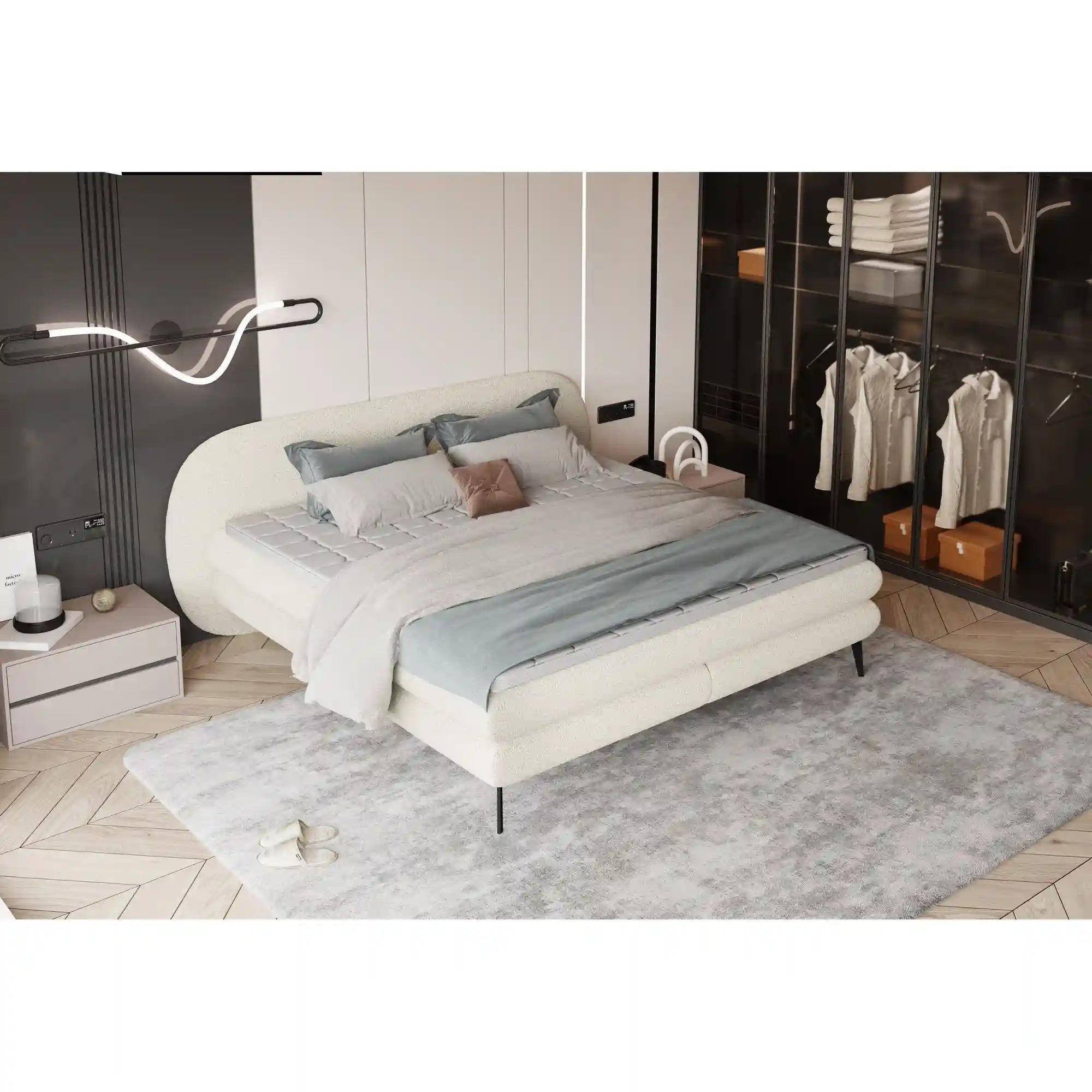 Pat boxspring OVO 140x200, personalizabil materiale Gama Premium, cu saltele si topper
