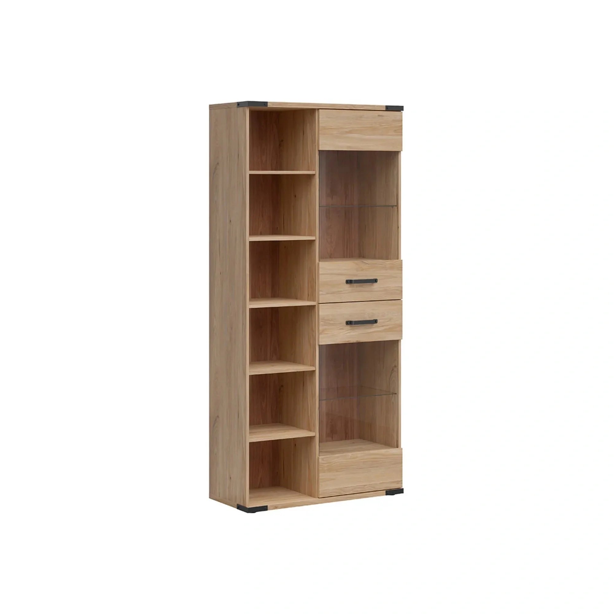 Vitrina LARA, frasin, PAL laminat/sticla, 90x40x198 cm