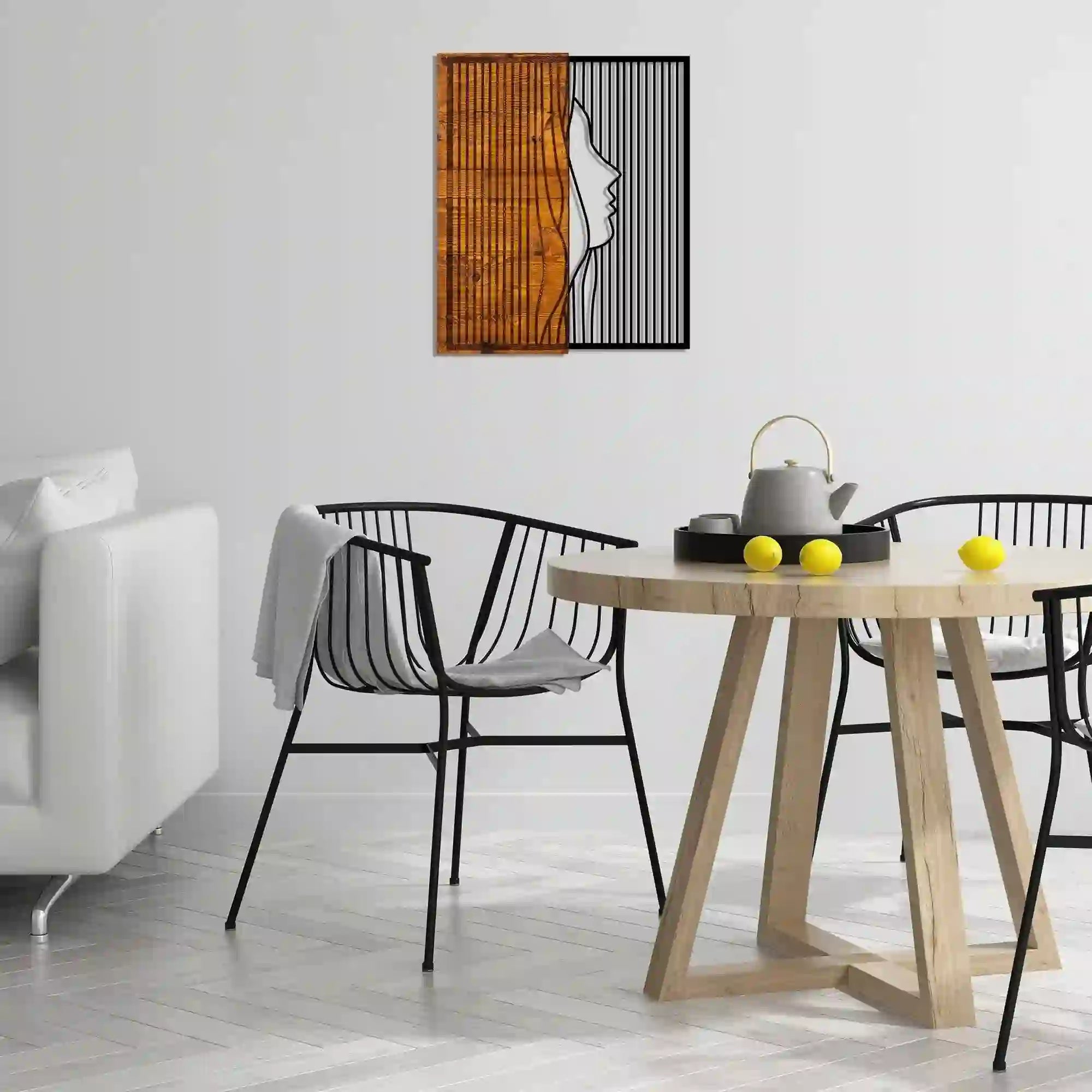 Decoratiune perete ESARET, nuc/negru, lemn/metal, 48x58 cm