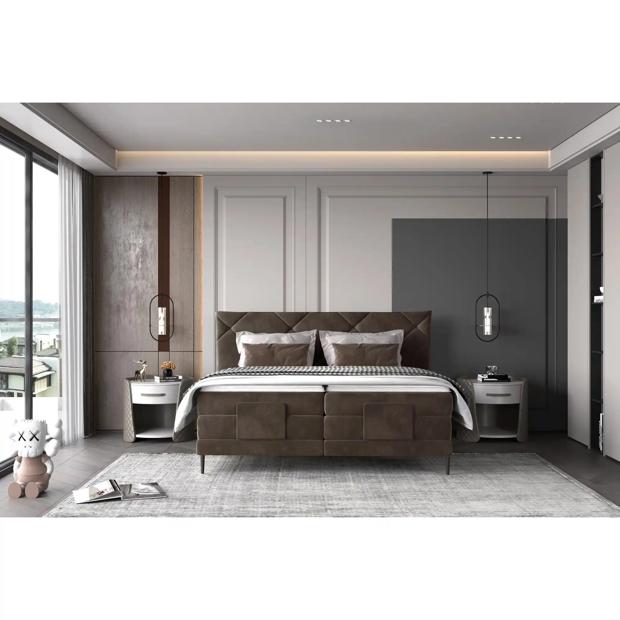 Pat boxspring NOEL 160x200, personalizabil materiale Gama Premium, cu mecanism electric, saltele si topper