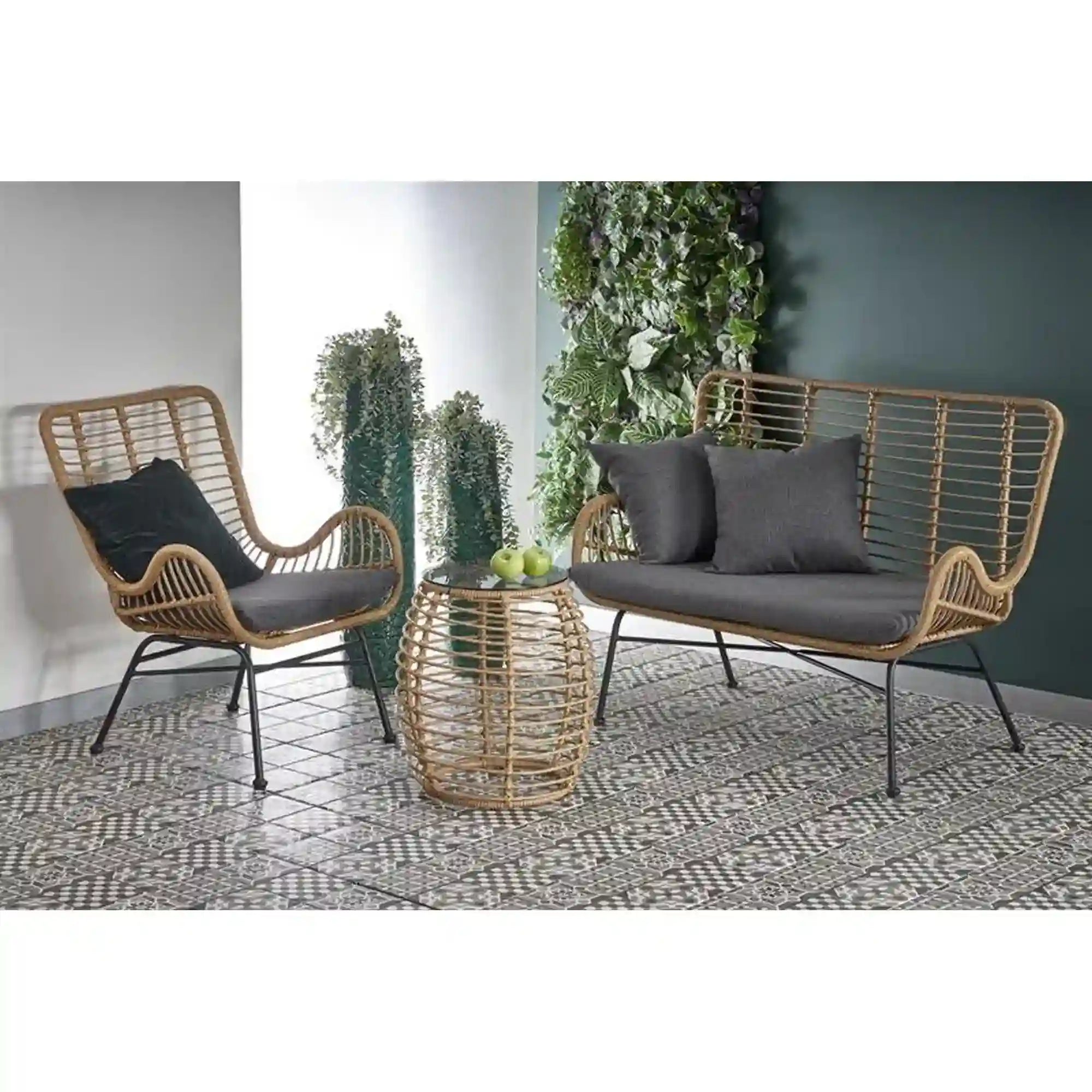 Canapea gradina IKARO XL, stejar/gri, ratan sintetic/stofa clasica, 120x70x96 cm