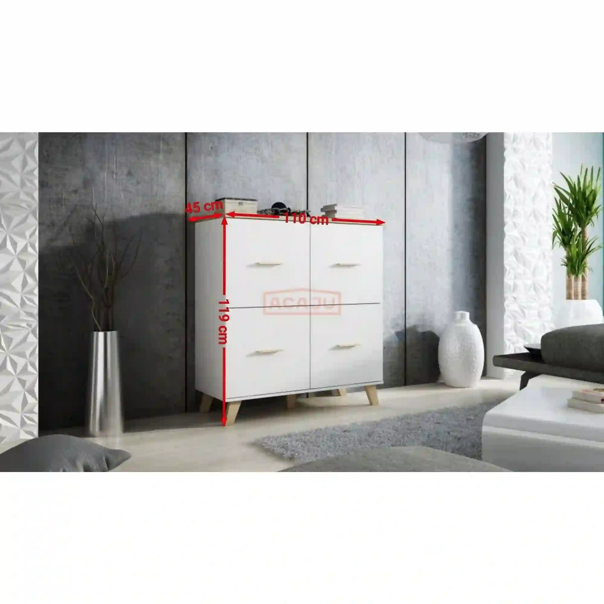 Comoda Lotta, alb, PAL, 110x45x119 cm