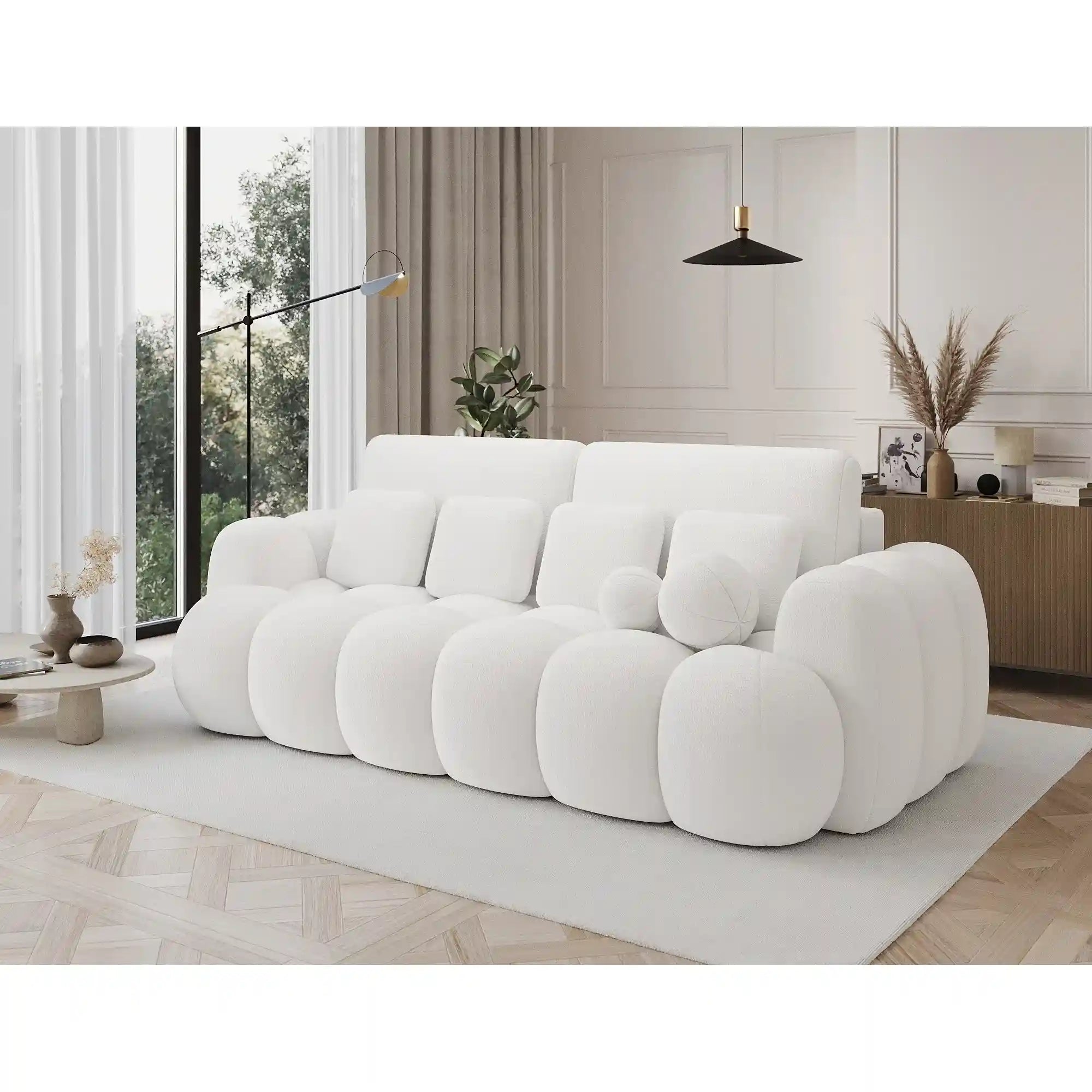 Canapea extensibila COTONN, stofa clasica alb - Paolli 01, cu spatiu depozitare, 256x119x105 cm