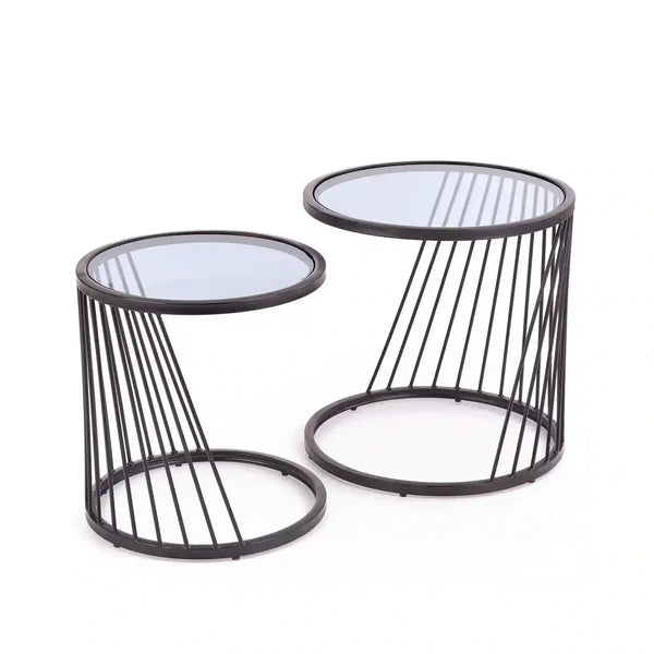 Set 2 masute cafea ANTILLA, transparent/negru, sticla/otel
