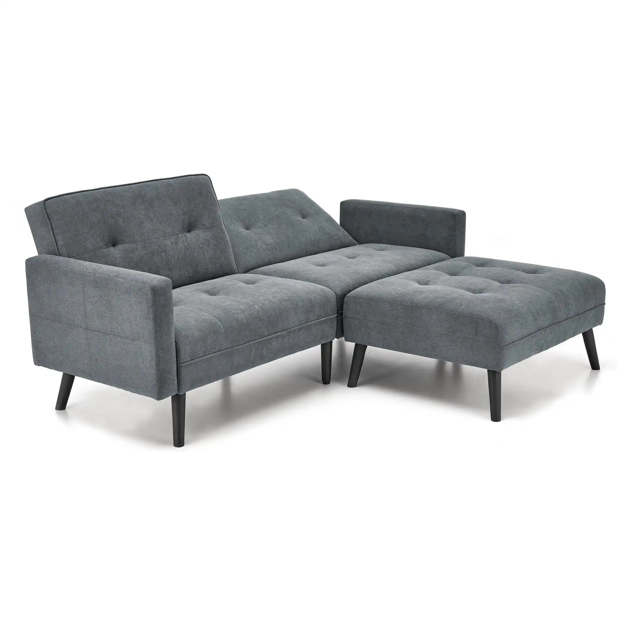 Canapea extensibila CORNELIUS, gri/negru, stofa clasica/lemn, 200x153/167x80 cm