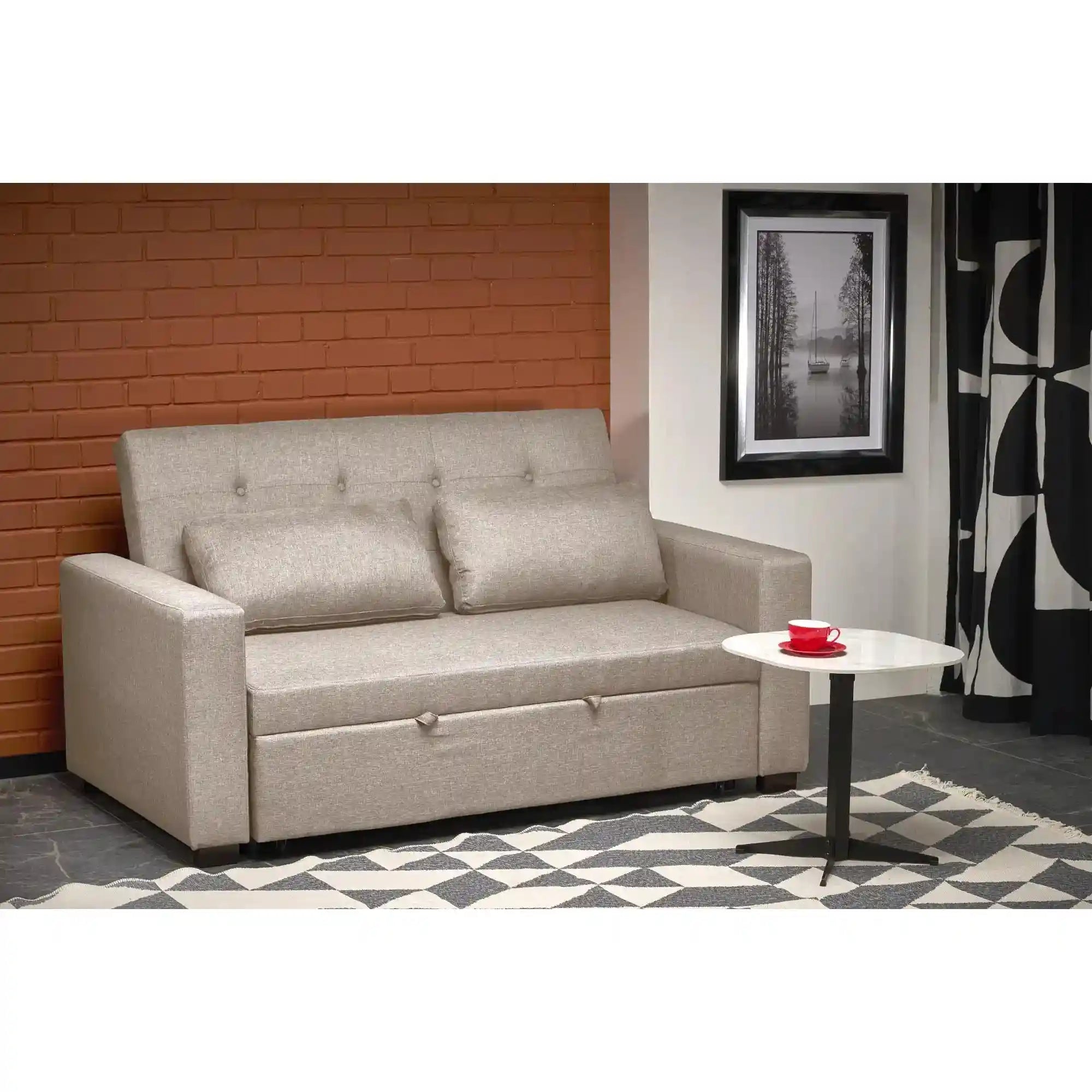 Canapea extensibila PAULINIO, bej, stofa clasica/polipropilena, 170x90/190x93 cm