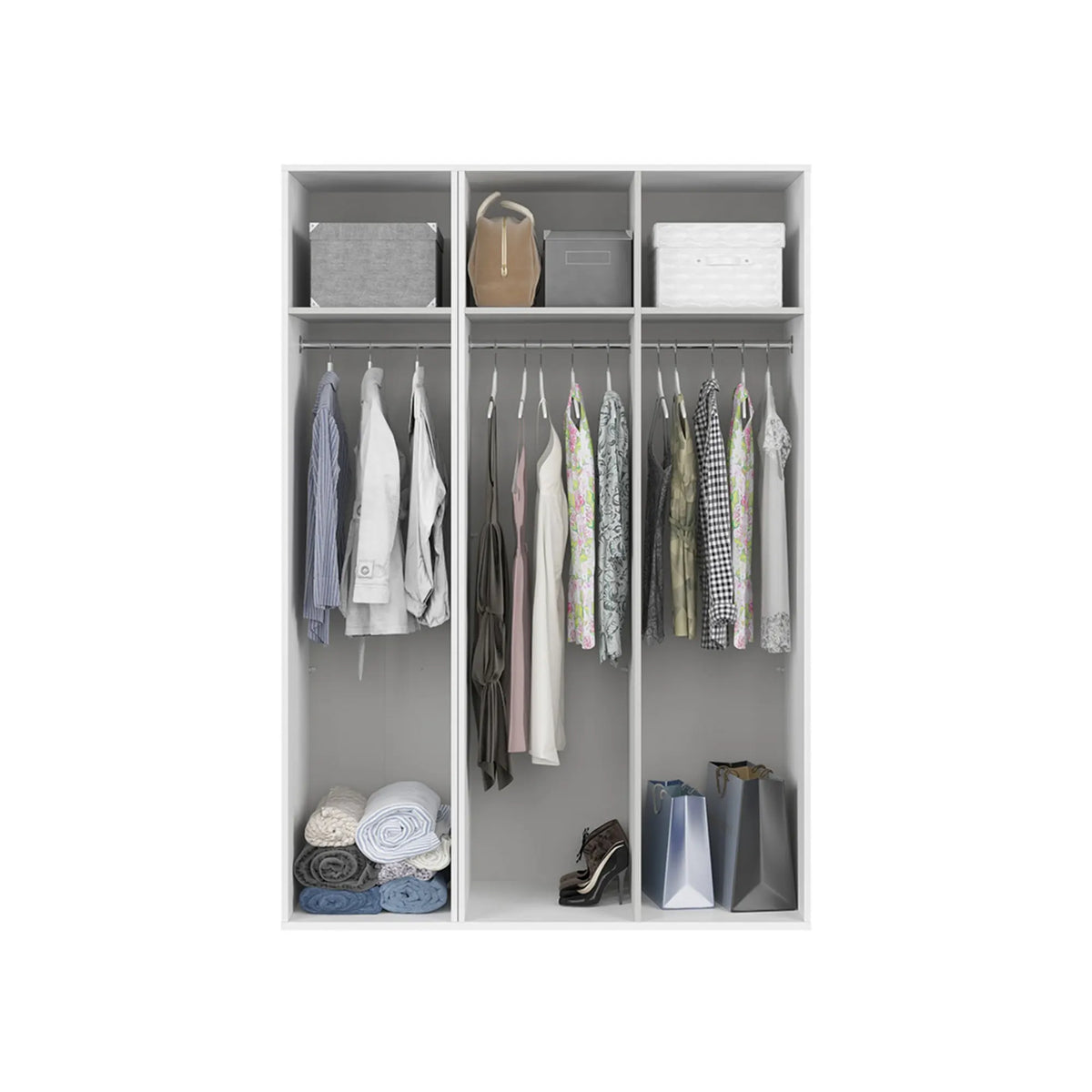 Dulap FLEX, alb, PAL, cu 3 usi, 150x66x218 cm