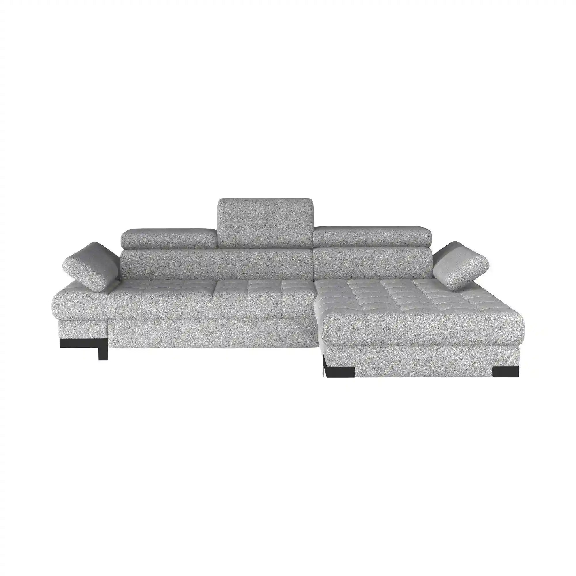 Coltar extensibil SELVA MINI, sezlong dreapta, stofa gri antracit - Salvador 15, Gama Premium, cu lada depozitare si tetiere reglabile, 270x173x95 cm