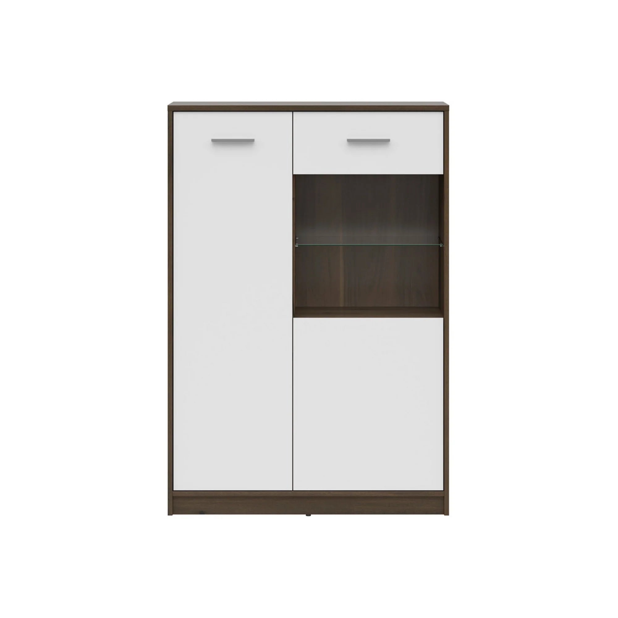 Vitrina NEPO PLUS, alb/stejar, PAL laminat/sticla, 90x34x132 cm