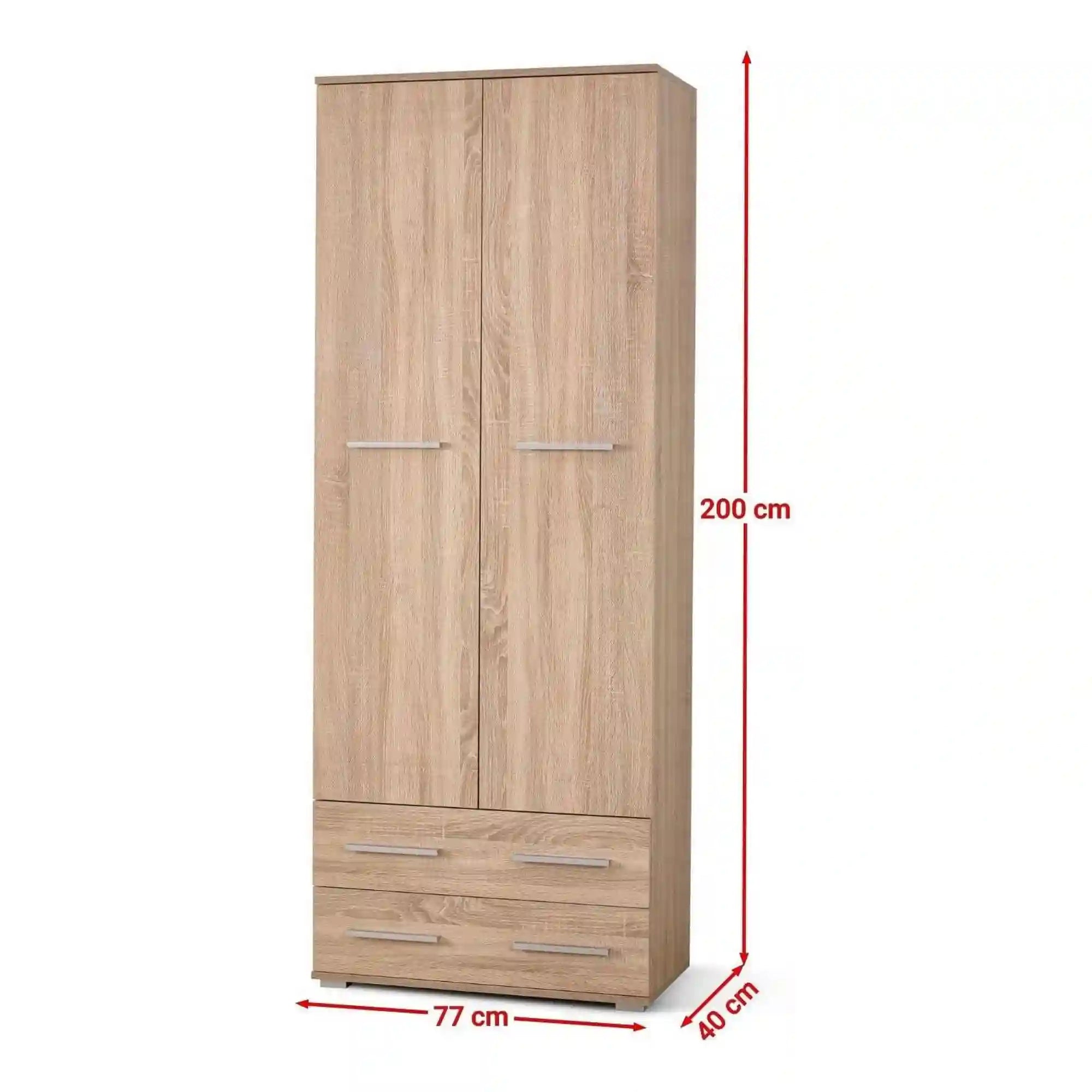 Dulap LIMA REG2, stejar sonoma, PAL laminat, cu 2 usi si 2 sertare, 77x40x200 cm