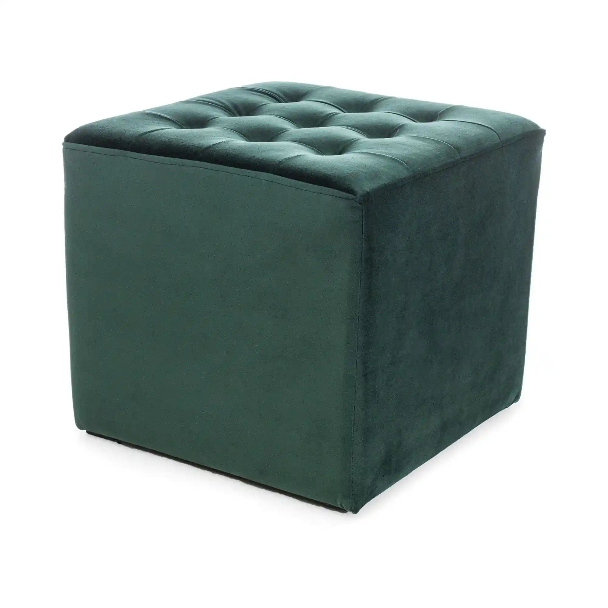 Taburet LORI, stofa catifelata verde, 39x39x34 cm