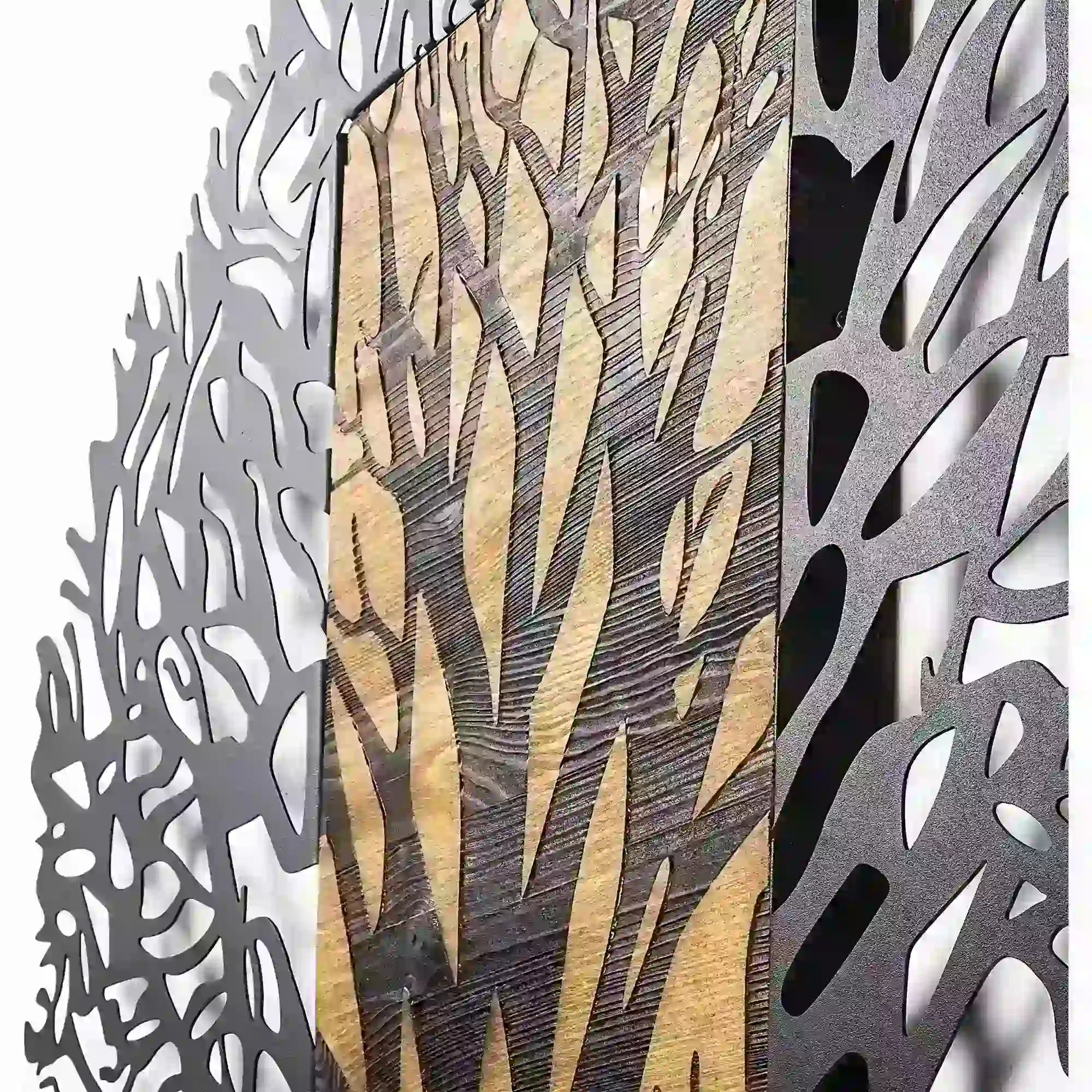 Decoratiune perete TREE 1, stejar/negru, lemn/metal, 93x3x86 cm
