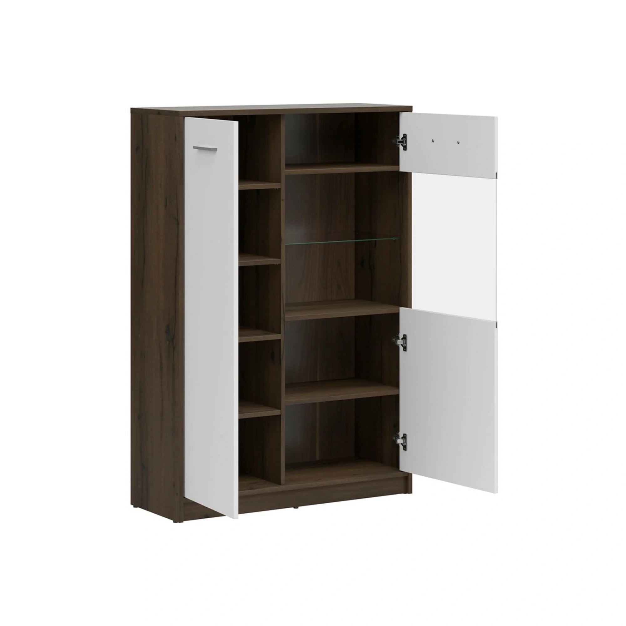 Vitrina NEPO PLUS, alb/stejar, PAL laminat/sticla, 90x34x132 cm