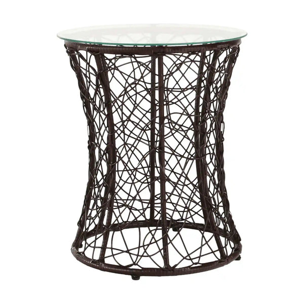 Masa gradina SALMAR NEW, transparent/negru, sticla securizata/rachita artificiala, 50x47 cm