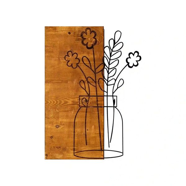 Decoratiune perete CICEK2, stejar/negru, lemn/metal, 41x58 cm