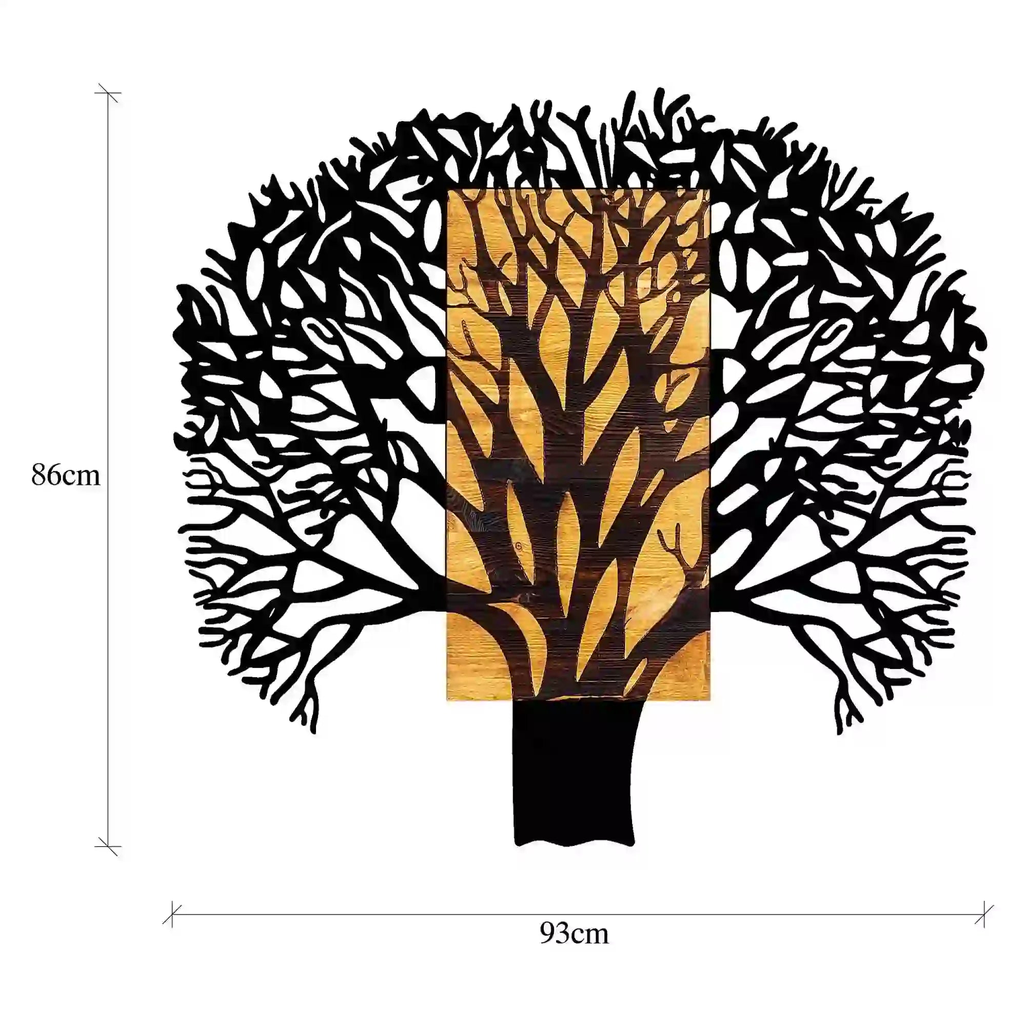Decoratiune perete TREE 1, stejar/negru, lemn/metal, 93x3x86 cm
