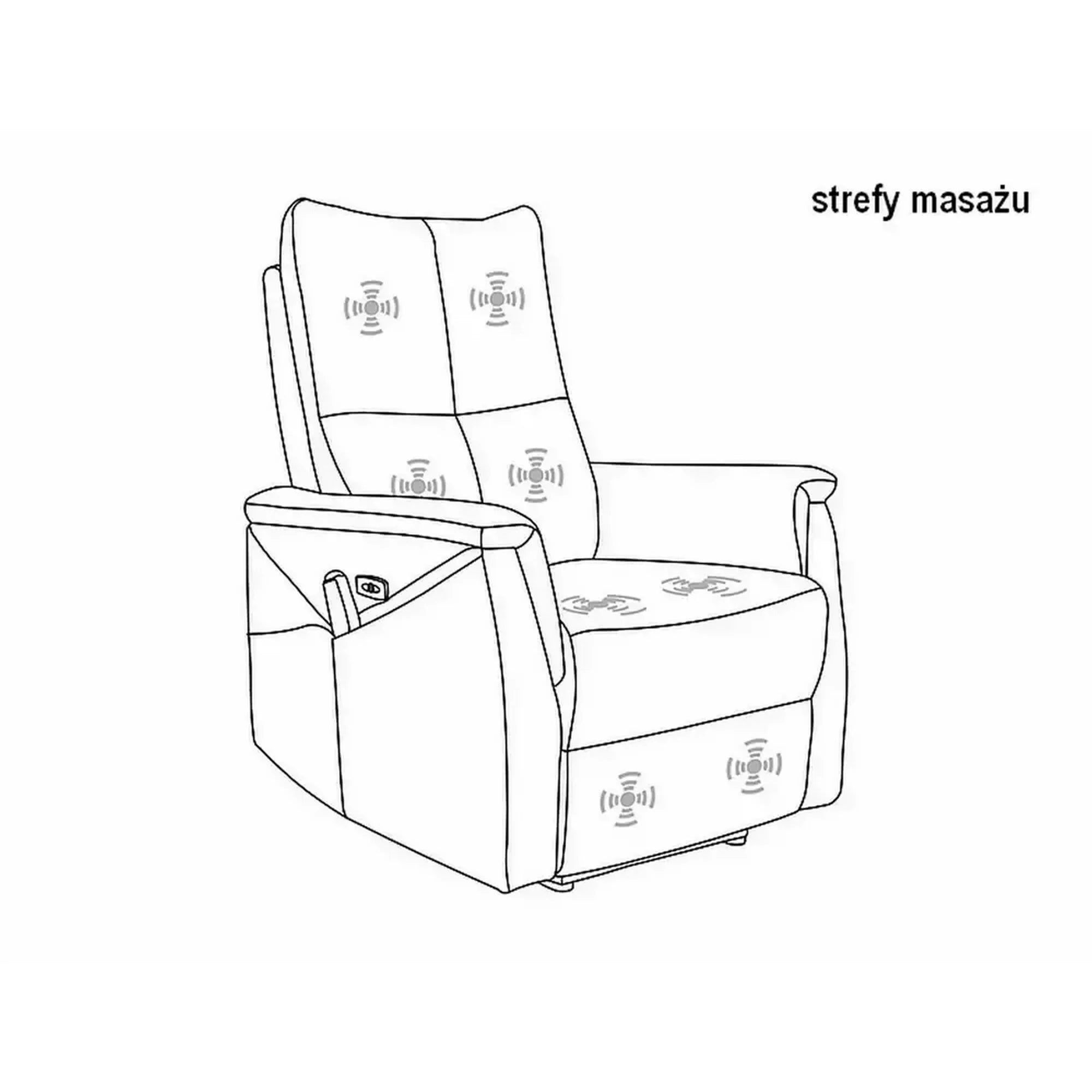 Fotoliu recliner cu functie de masaj NEPTUN M, stofa clasica gri inchis - Brego 18, 76x94/160x96 cm