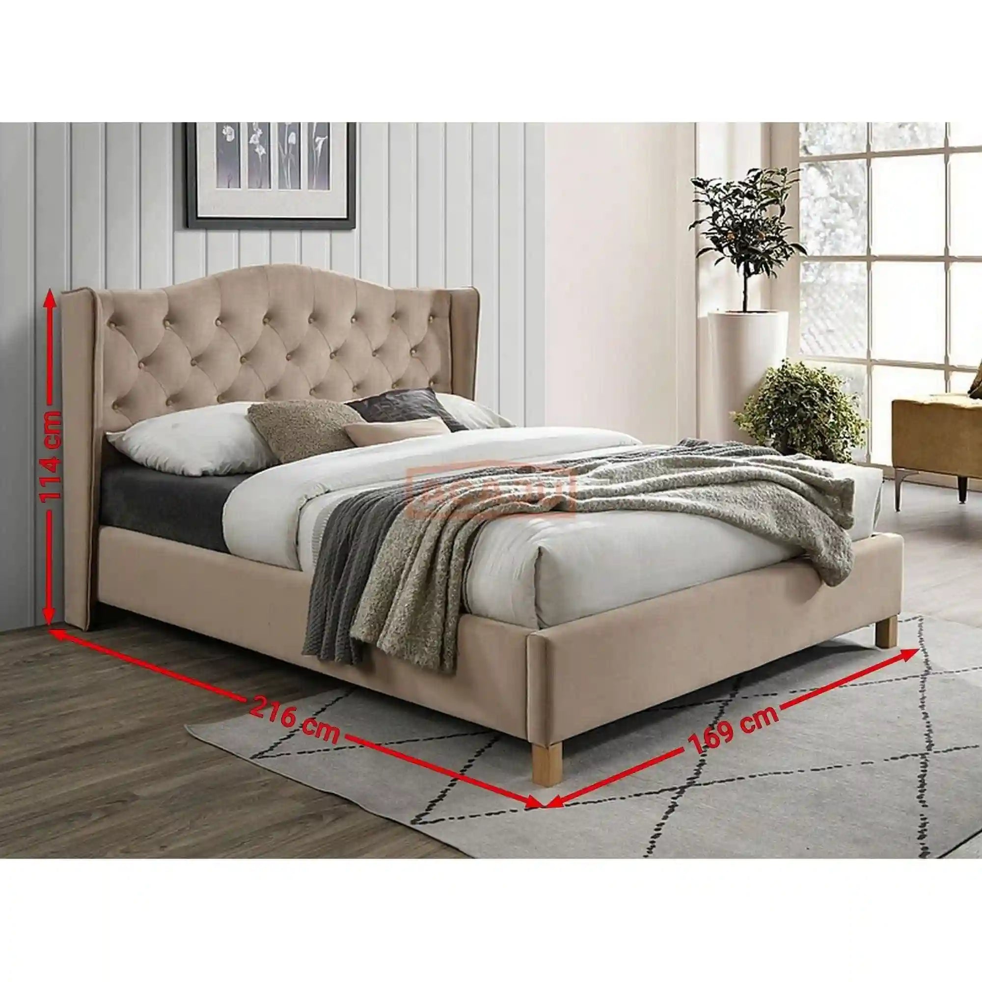 Pat ASPEN 160x200, stofa catifelata bej - Bluvel 28, cu somiera
