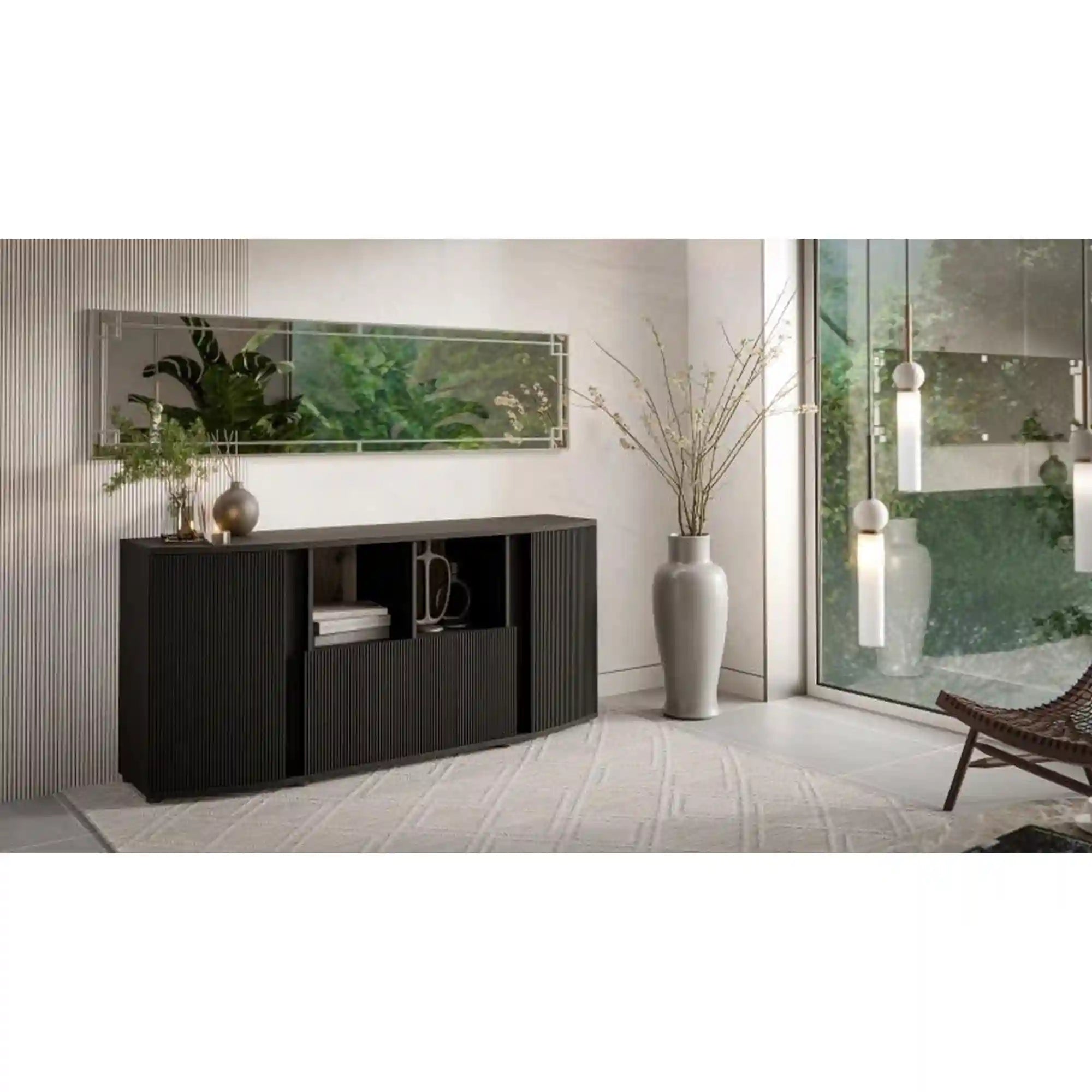 Comoda MICHELLE, negru/stejar, PAL laminat, 178x47x82 cm