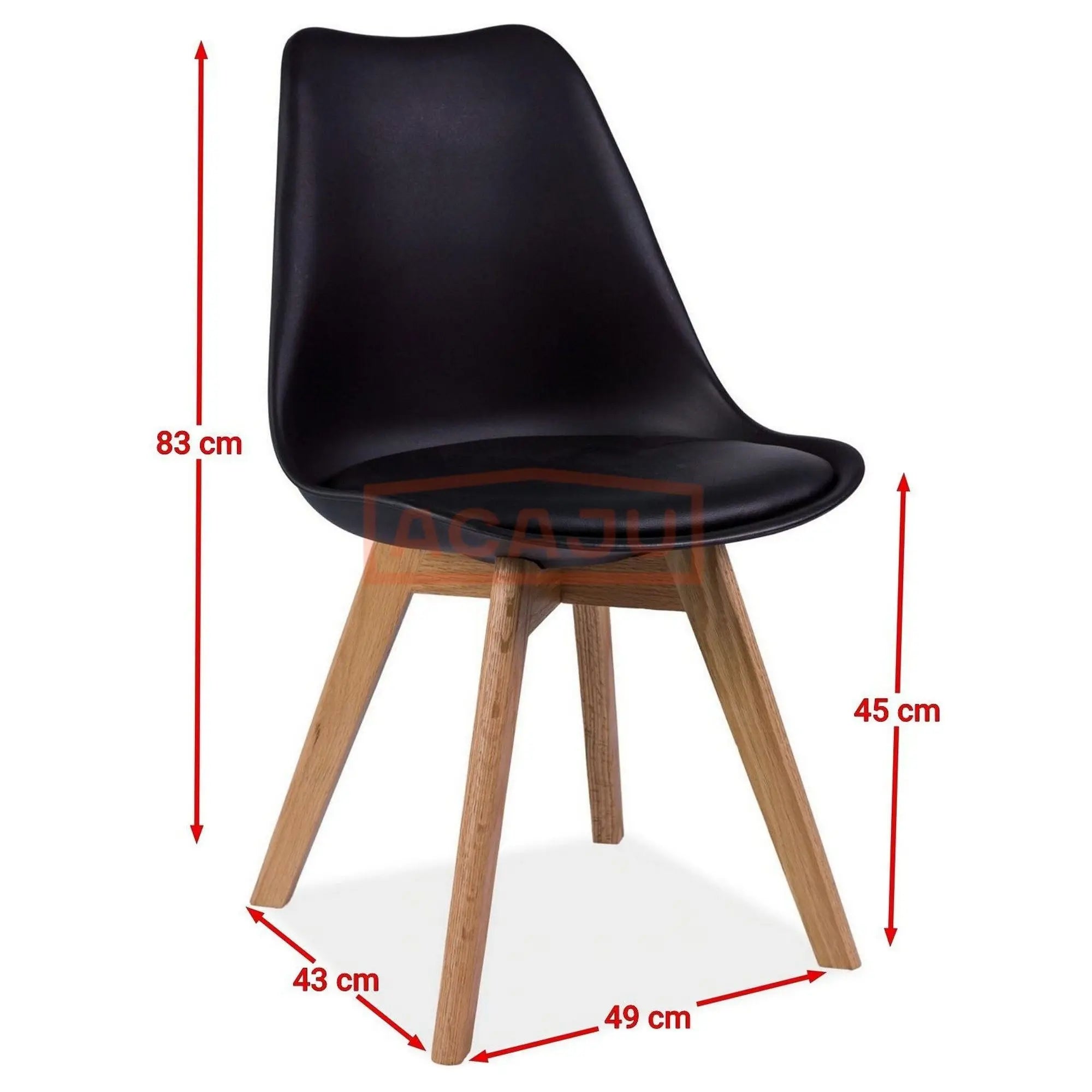 Scaun dining Kris, negru/stejar, piele ecologica/lemn, 49X43X83 cm