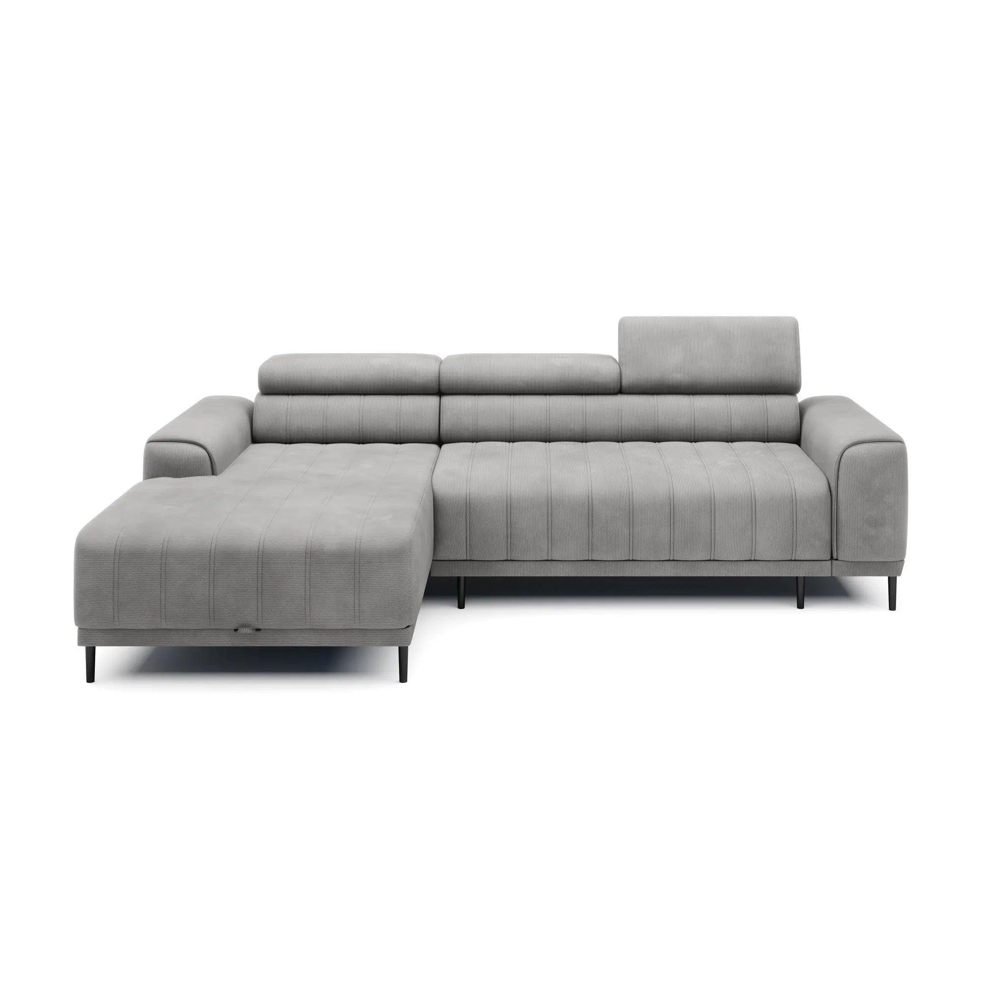 Coltar extensibil CALDO MINI, personalizabil materiale Gama Premium, cu lada depozitare si tetiere reglabile, 272x178x99 cm