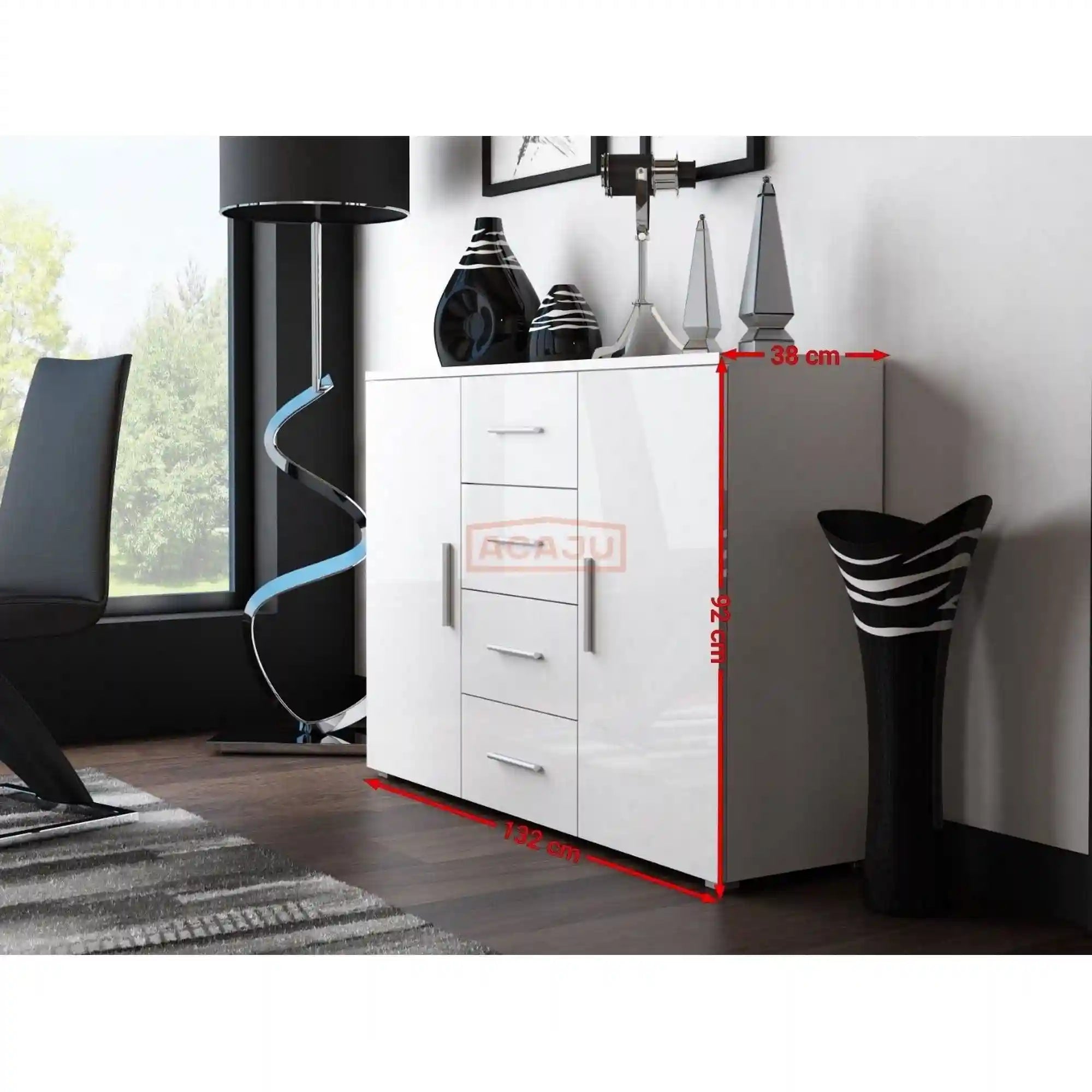 Comoda UNI, stejar sonoma/alb lucios, PAL laminat, 132x38x92 cm