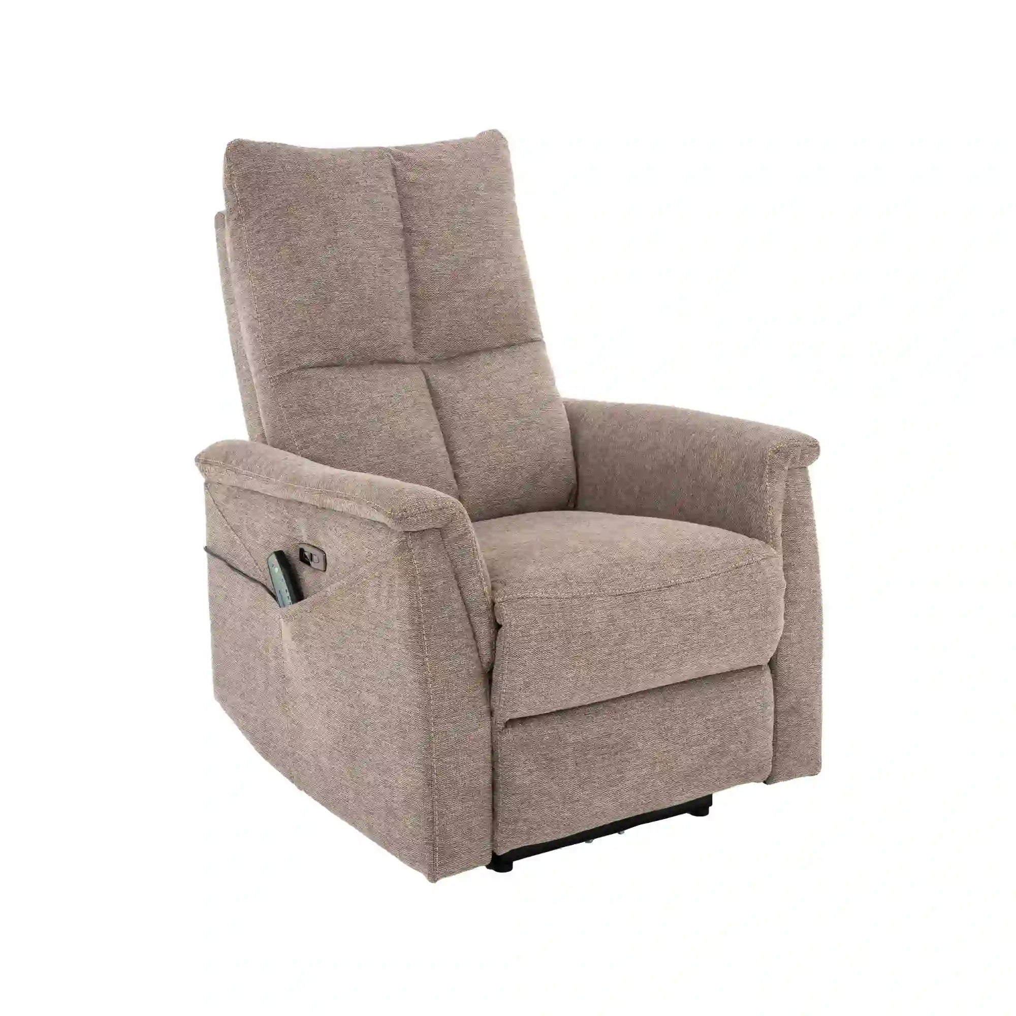 Fotoliu recliner cu functie de masaj NEPTUN M, stofa clasica bej - Brego 34, 76x94/160x96 cm