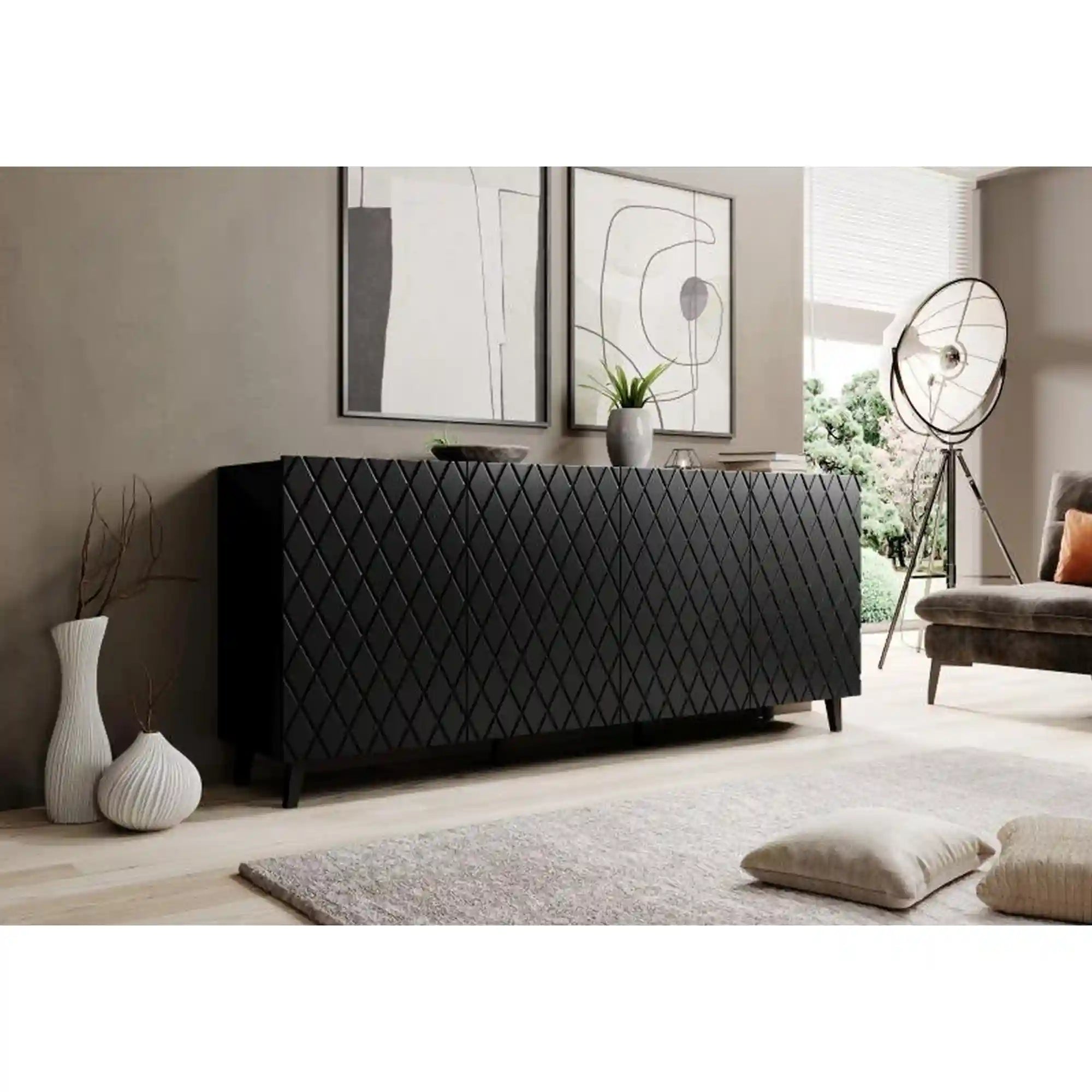 Comoda ASTI, negru, PAL laminat/plastic, 200x42x82 cm