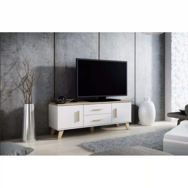 Comoda TV Lotta, alb/stejar sonoma, PAL, 140x40x53 cm
