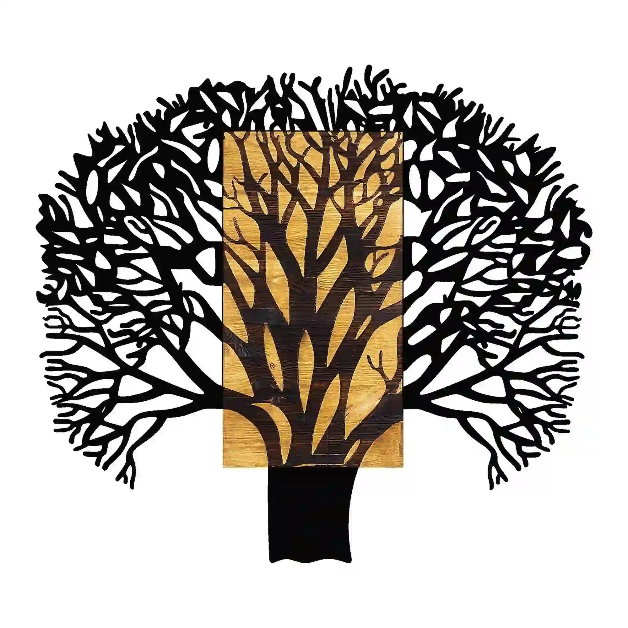 Decoratiune perete TREE 1, stejar/negru, lemn/metal, 93x3x86 cm